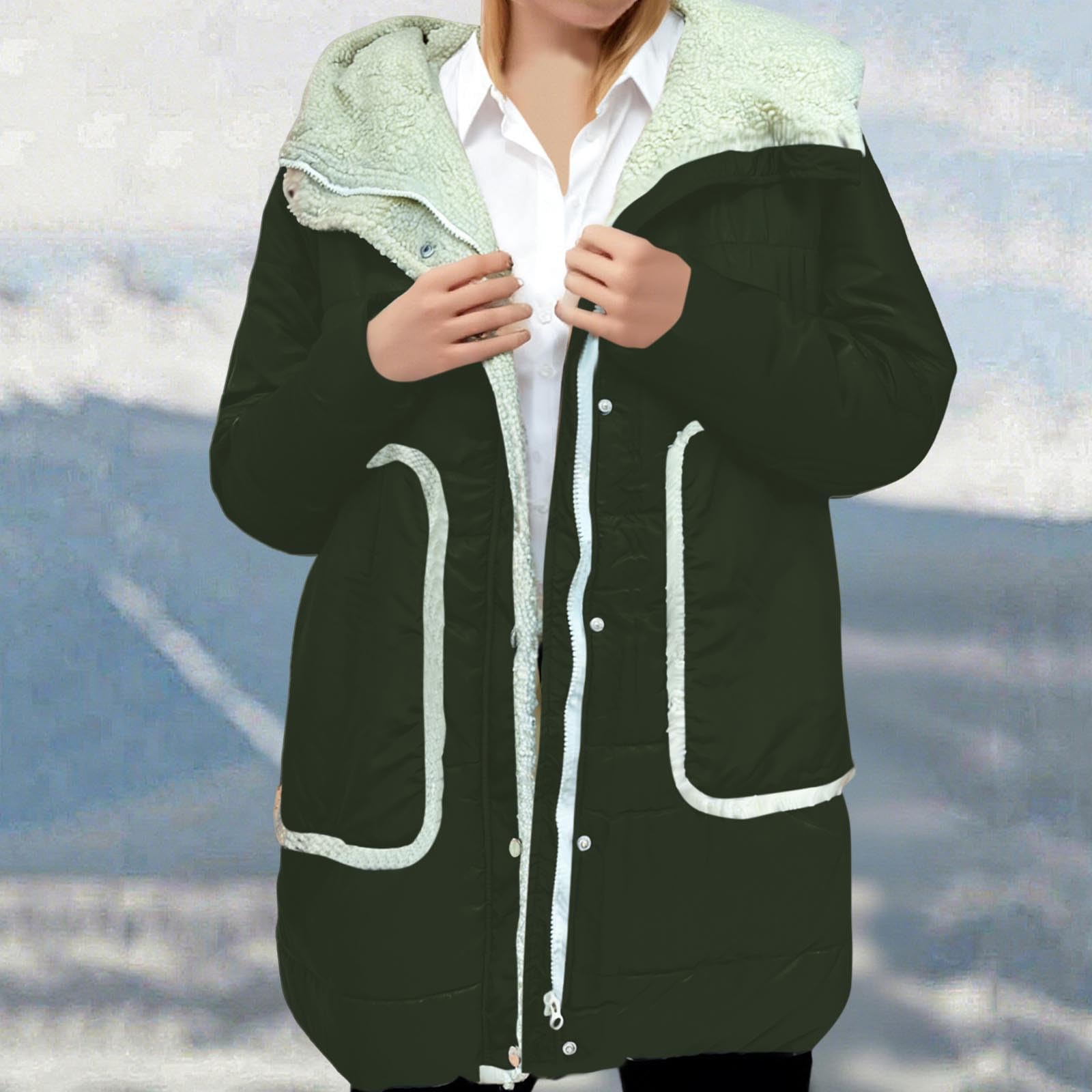 Chaqueta con forro polar para mujer, chaqueta gruesa con capucha, abrigo de nieve con capucha de gran tamaño, con capucha, ropa de abrigo con capucha y forro de sherpa cálido, talla S-XXL