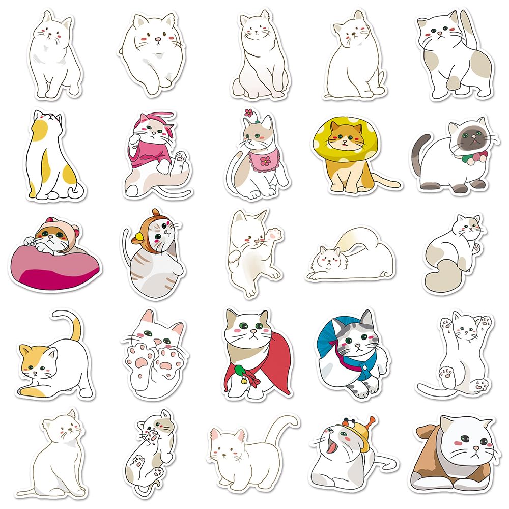 Lovely Cat Vinyl Stickers, 50 PCS Waterproof Illustrated Animal Decals for Laptops Scrapbooking, Journals, Notebooks - Image 2