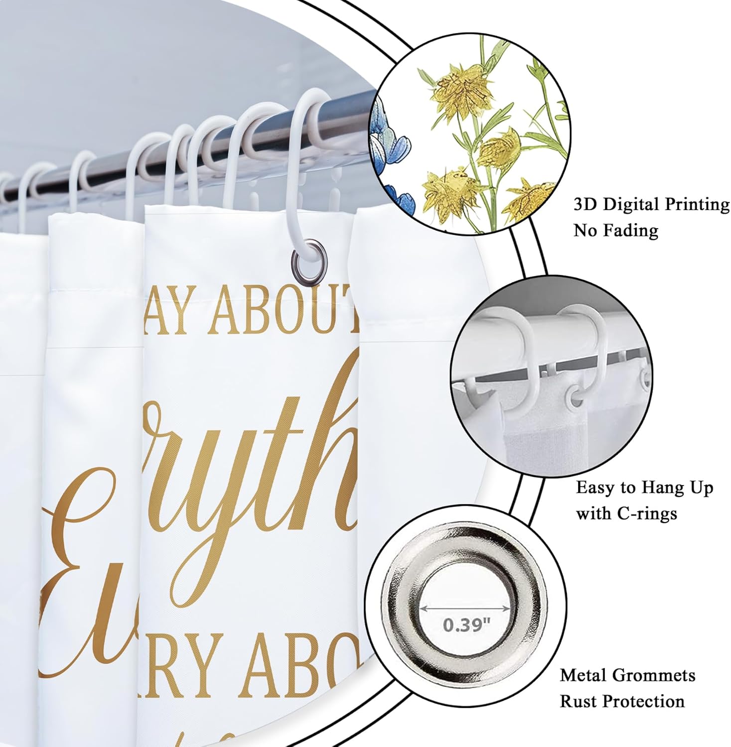 Riyidecor Bible Verse Floral Wildflower Shower Curtain for Bathroom Decor 72Wx72H Scripture Christian Positive Quotes Flower Botanical Art Printed Fabric Polyester Waterproof 12 Pack Plastic Hooks