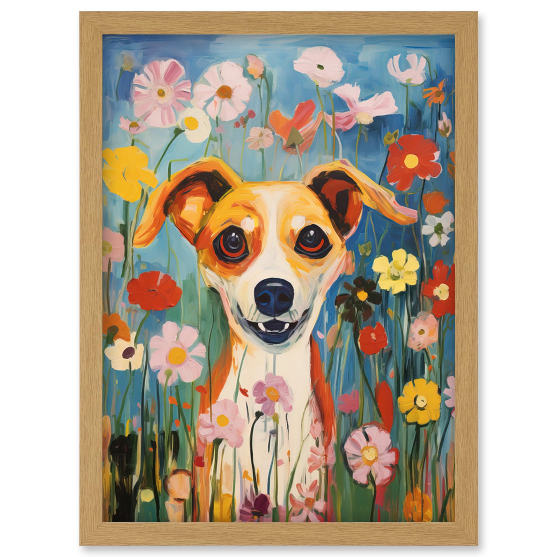Artery8 Chihuahua in the Wildflowers Artwork Colourful Meadow Dog Portrait Artwork Framed Wall Art Print A4