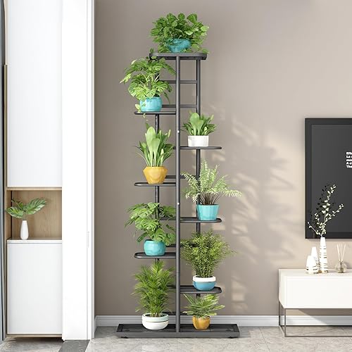 Miniatura 3 de LINZINAR Soporte para plantas de metal para interiores y exteriores, 8 niveles, 9 macetas, estante múltiple para macetas, estante para interiores y