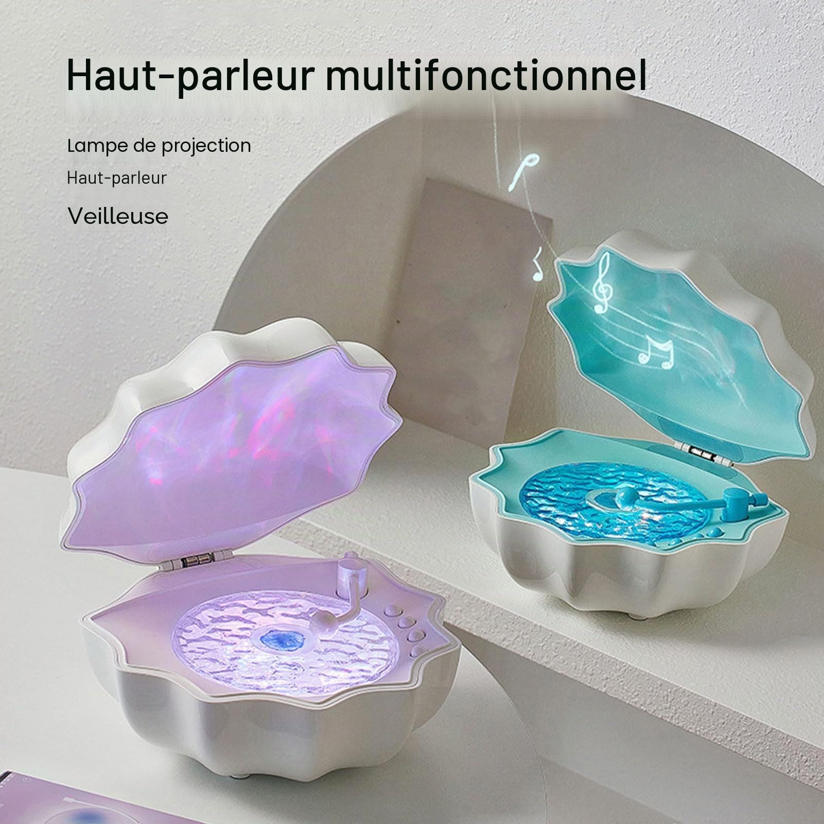 Sxhlseller Haut parleur sans Fil Shell Waves, Porte et léger, Projecteur de vagues océaniques, Design innovant