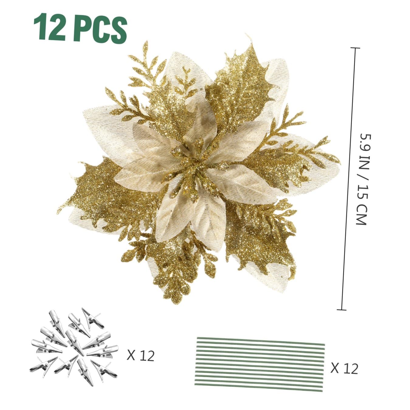 Alipis 12stücke Weihnachtsstern Glitzer Blumen Künstliche Poinsettia Dekoration Für Weihnachtsbaum Und Party Inkl Stängel Und Clips Für Festliche Arrangements Und Kreative Gestaltung