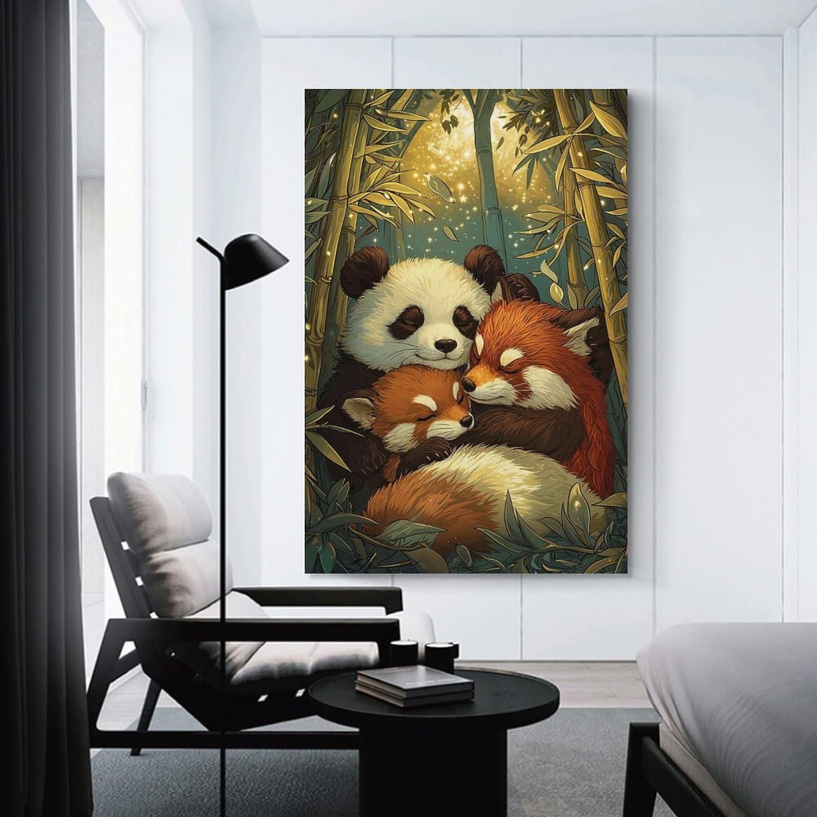 Junmoney Wall Picture Print Panda And Red Pandas Napping, 20x30inch(50x75cm), for Living Room, Lounge Or Sitting Room, Modern Wall Decor for Cosy Interiors