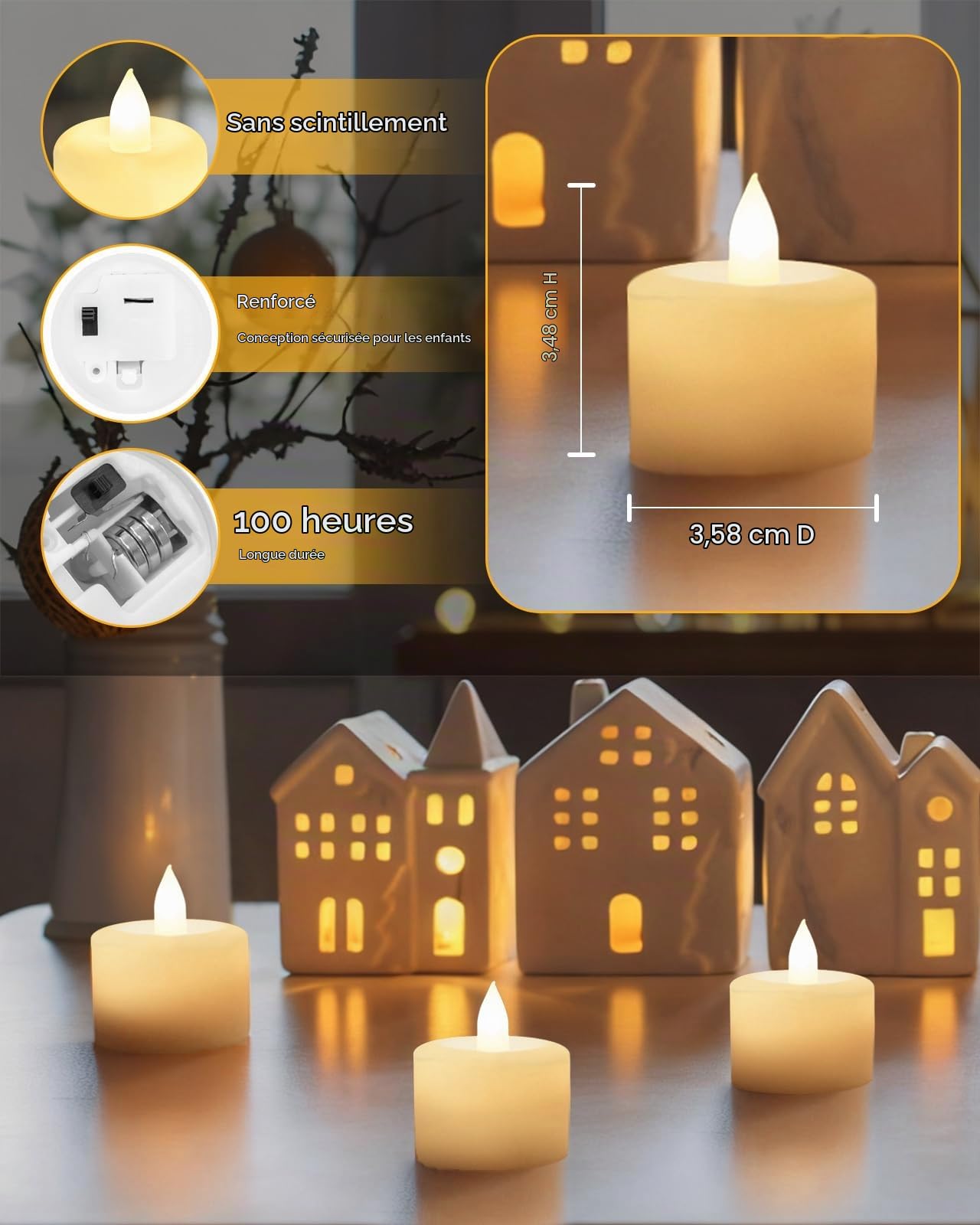 CNMTCCO Lot de 12 bougies chauffe-plat LED sans flamme à piles, bougies chauffe-plat électriques artificielles avec scintillement blanc chaud pour bougeoirs, Noël, mariage, fête et décoration intérieu