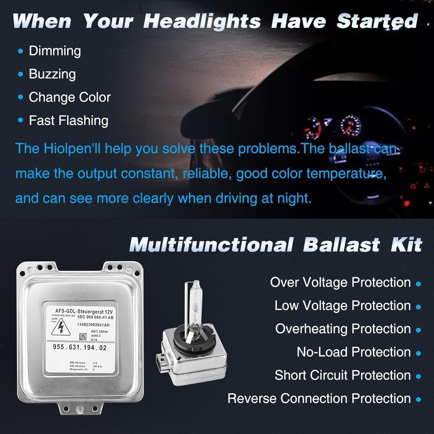 95563119402 Xenon HID Headlight Ballast & D1S Bulb Compatible with for Porsche Cayenne 2008 2009 2010