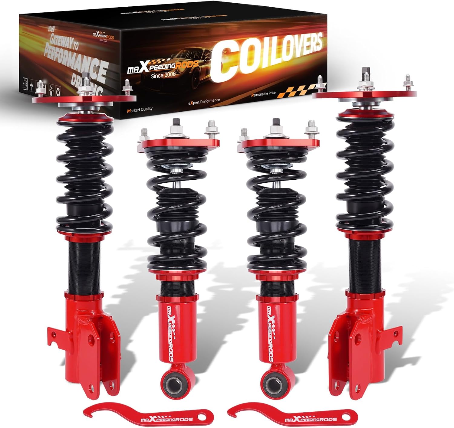 maXpeedingrods Coilovers for Subaru WRX and WRX STI Sedan 2015-2021, Height Adjustable Coilovers Suspension Kit, Preset Damping Shock Absorber Struts, Lowering Kit Red