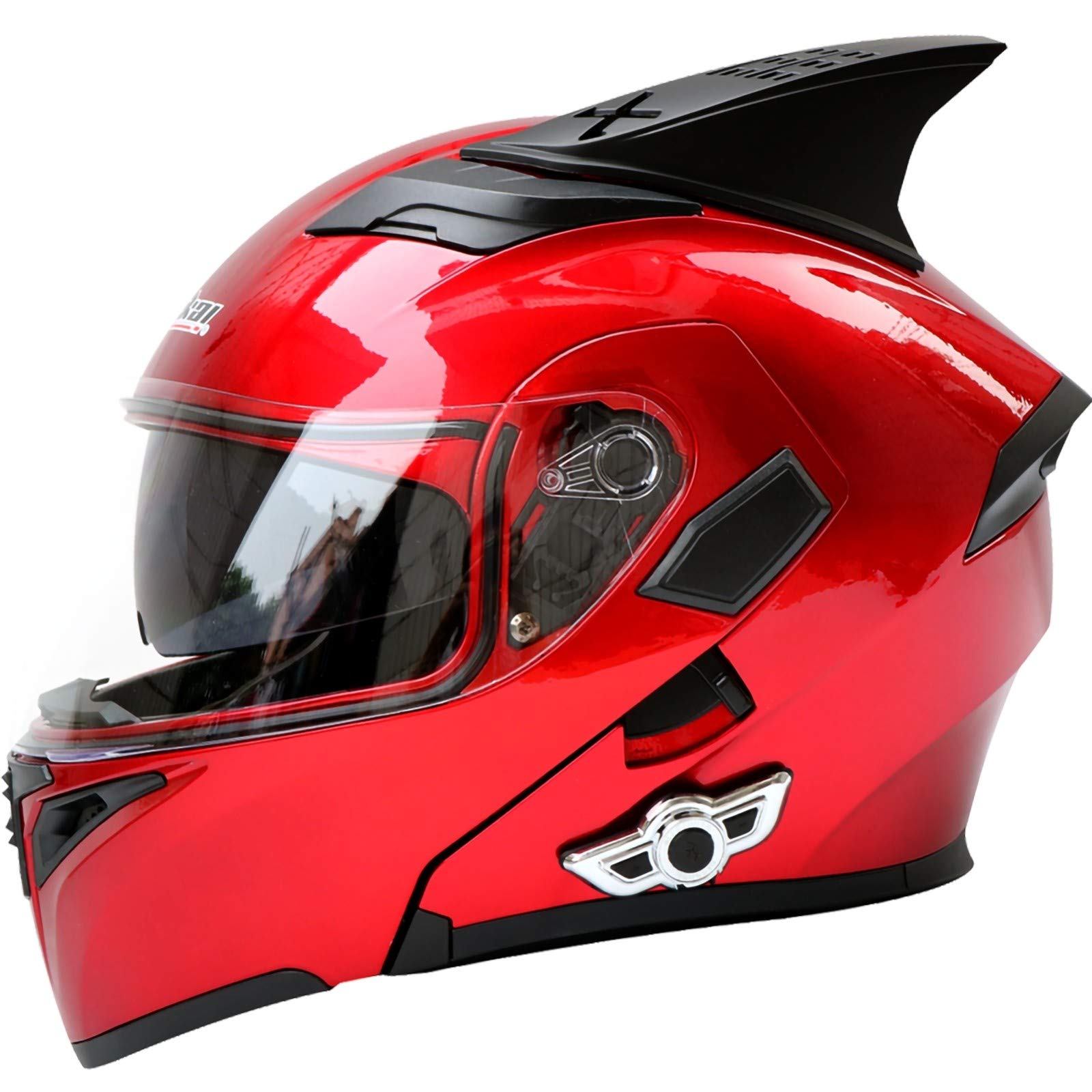 Casco Bluetooth Moto Integrato, Casco Certificato DOT Casco Modulare con Doppio Visiera Parasole Integrale Sistema di Comunicazione Interfono Integrato Radio FM Mp3 Integrato O,XL 61-62CM