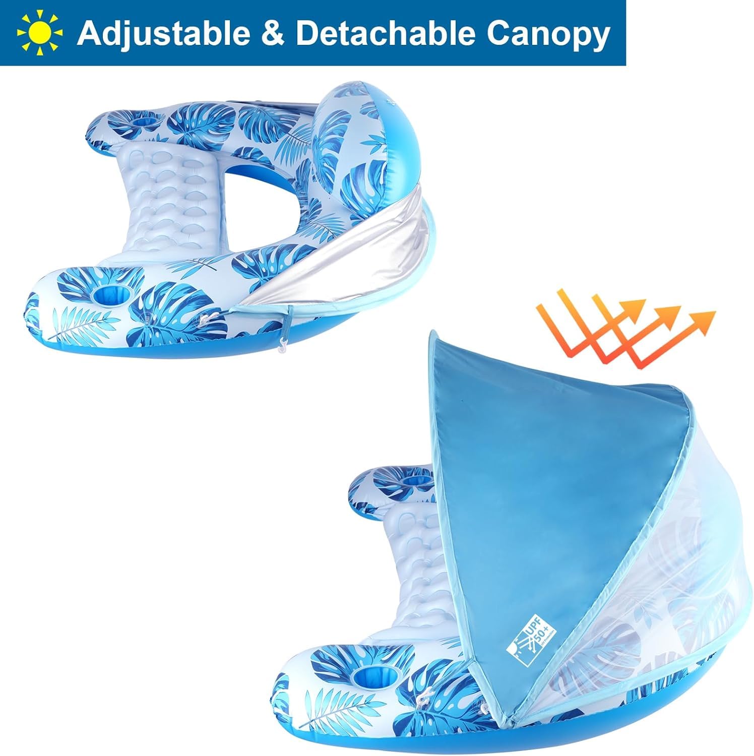 sedia galleggiante gonfiabile con Parasole UPF 50+, piscina gonfiabile con tettoia e portabicchieri, Lounge gonfiabile della sedia di galleggiamento della piscina per gli adulti