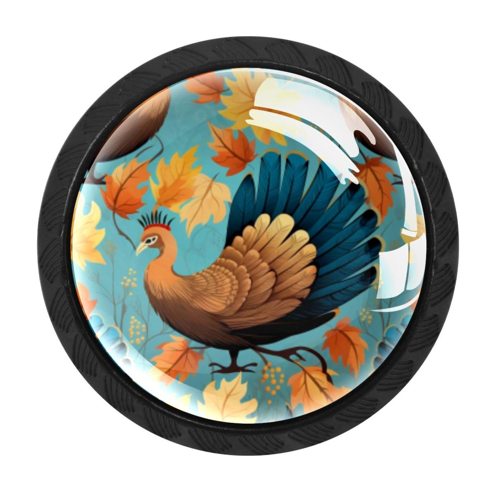CHENZZZZ Thanksgiving Turkey Leaves Drawer Knobs Pull Handle Crystal Glass Circle Shape Cabinet Drawer Pulls Cupboard Knobs with Screws for Kitchen Cupboard Dresser Wardrobe etc