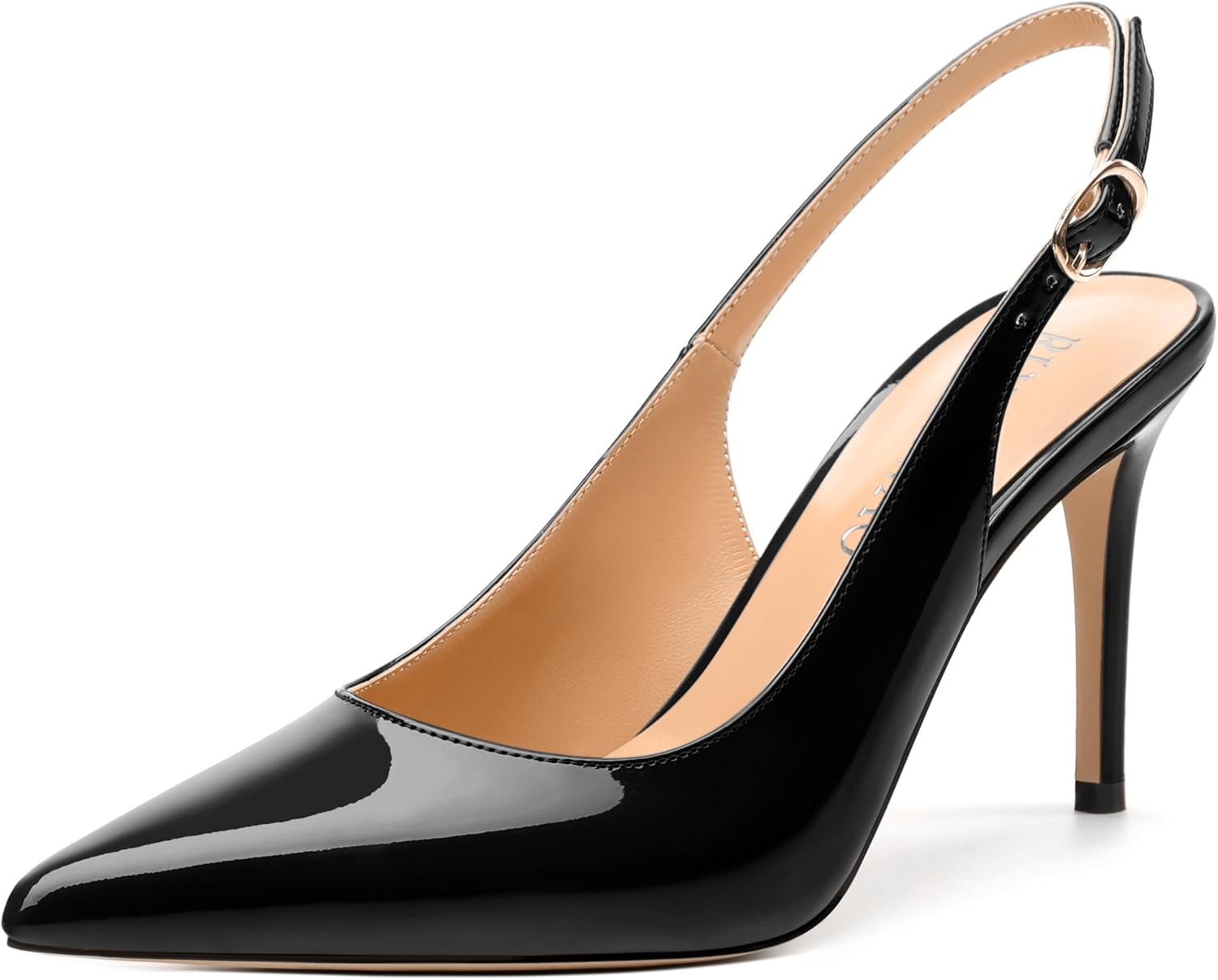 Women's Pumps, Slingback Pointed Toe Stiletto High Heels, Fashion Adjust Buckle Patent Shoes for Women 3.3 inch