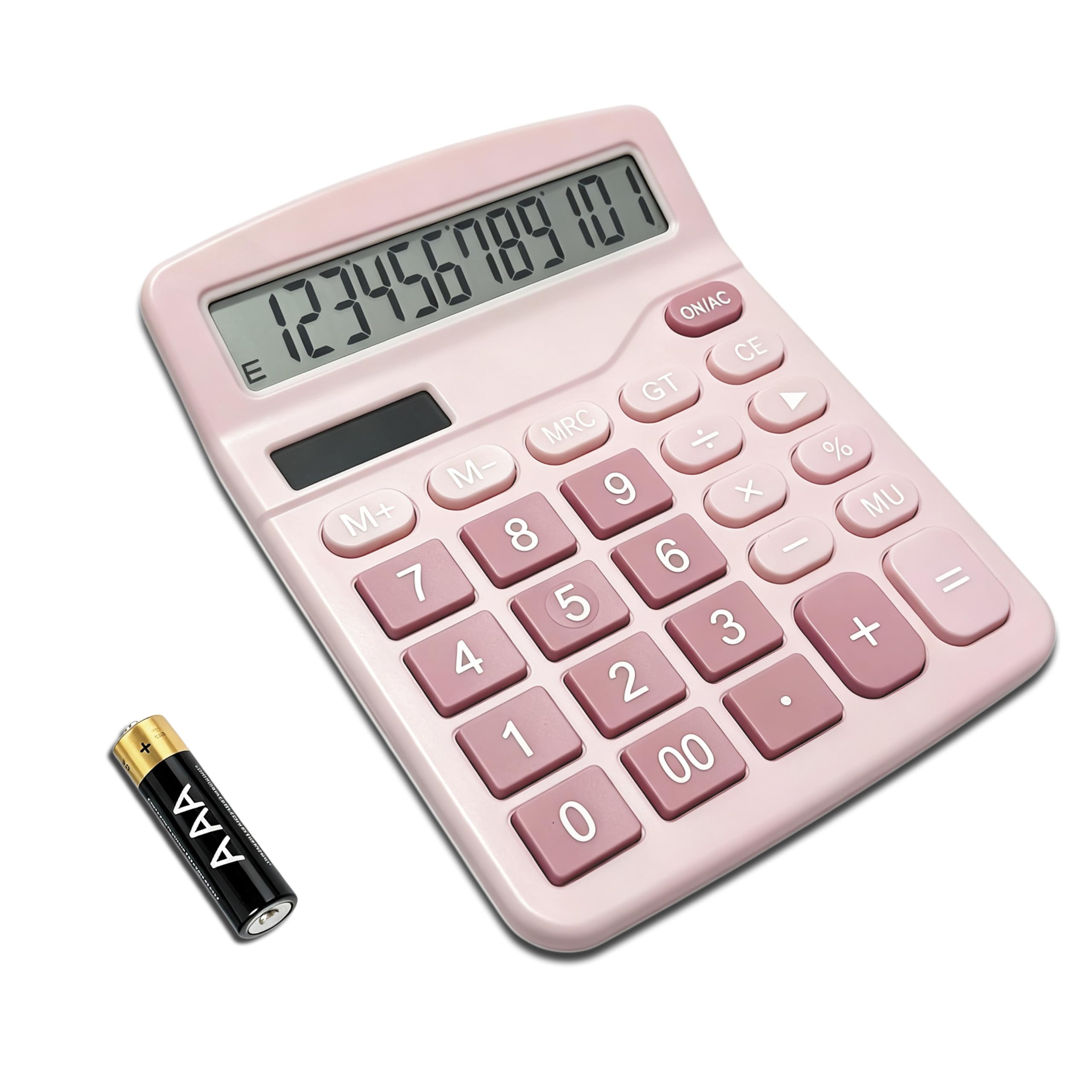Basic Calculator-12 Digit Large Display with Big Sensitive Buttons, Solar and Battery Dual Power, Standard Desktop Calculator for Office, Home, and School Use (CPink)