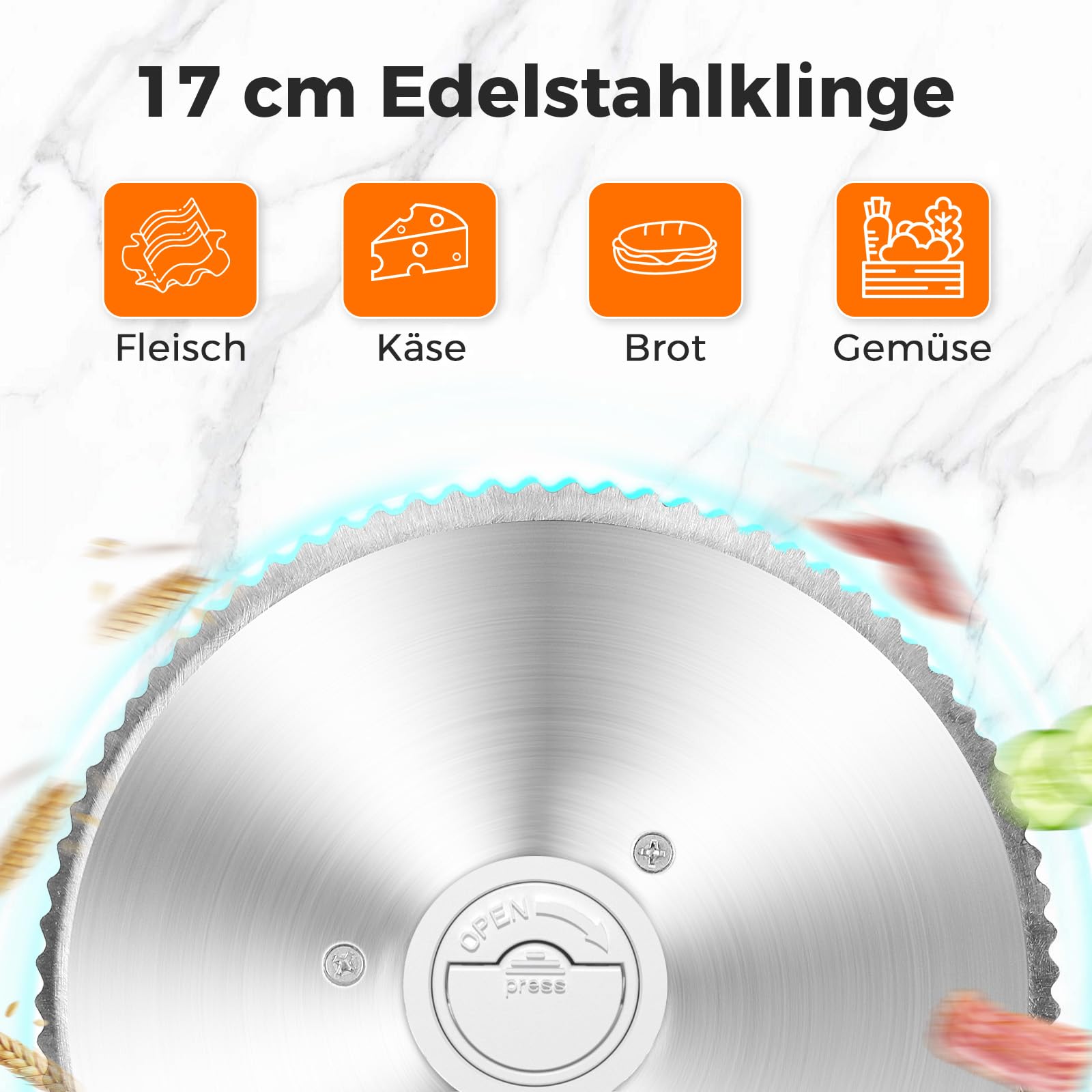 YASHE Faltbarer Elektrischer Allesschneider 180W Brotschneidemaschine Edelstahlklinge 17 cm Einstellbare Dicke 0-15 mm Kompakt