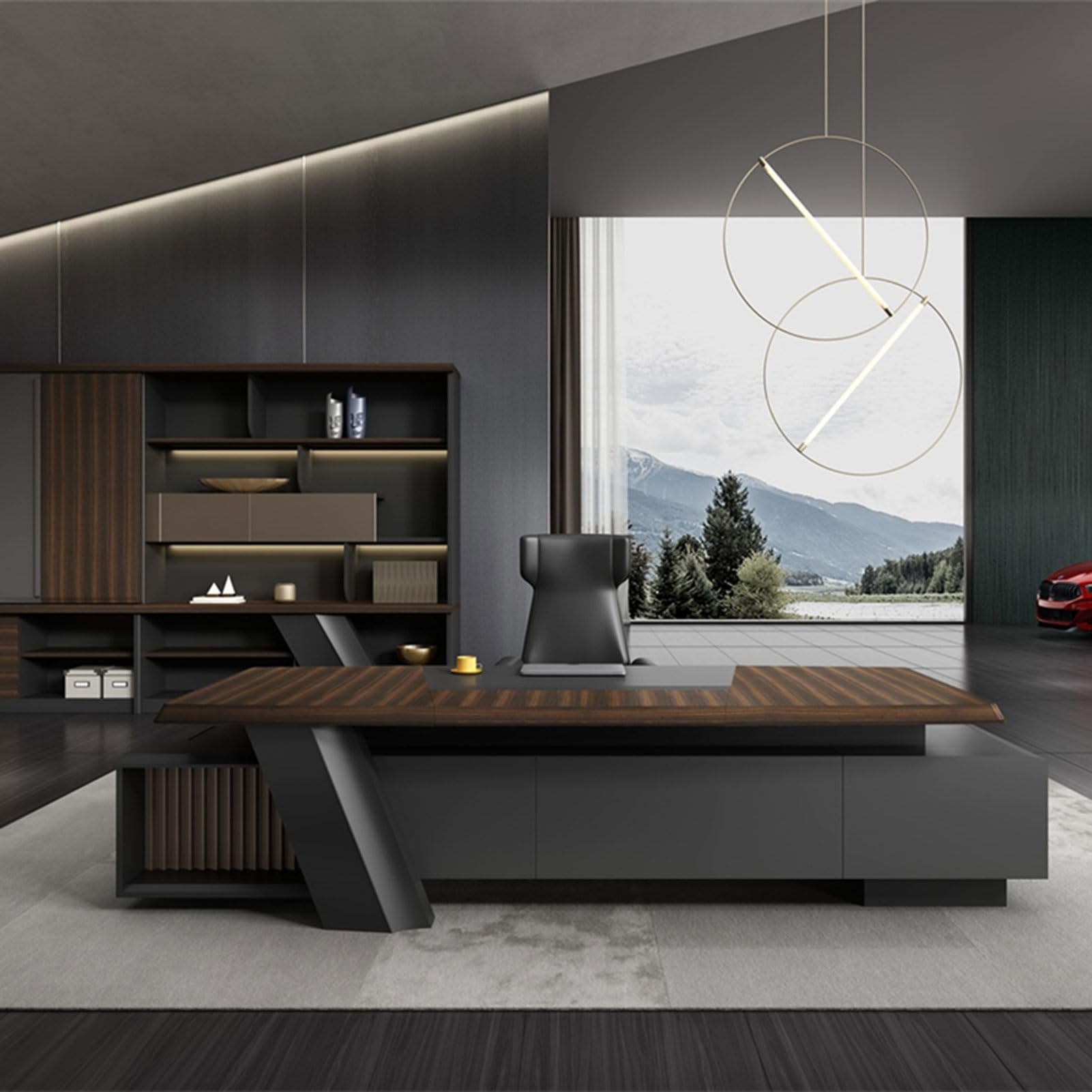 DLCQIJI L-Shaped Gaming Desk with Drawers Power Outlets Modern Style Brown and Black Extra Large Space Saving Office