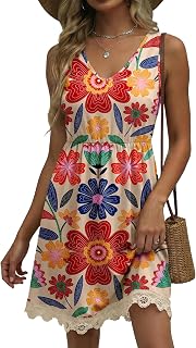 Dokotoo Women's Summer Sleeveless Floral Mini Dress 2026 Casual Trendy V Neck Beach Vacation Lace Sundress