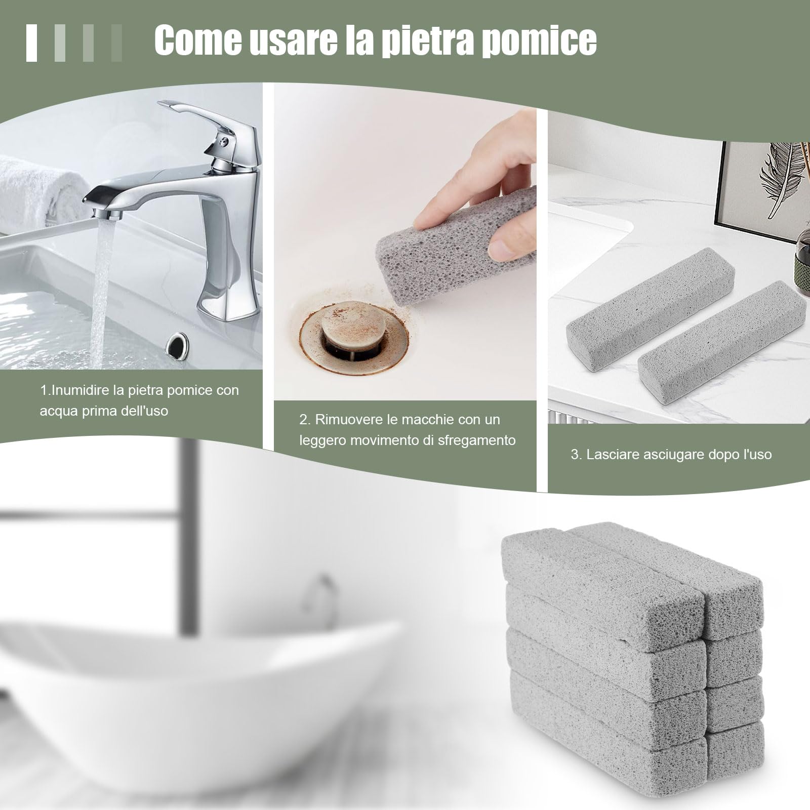 8 Pezzi Pietra di Pulizia per Spazzole, Pietra Pomice per Ceramica Wc Pulitore per Macchie e Smerigliatrice Acqua Dura Ruggine Griglia Piscina