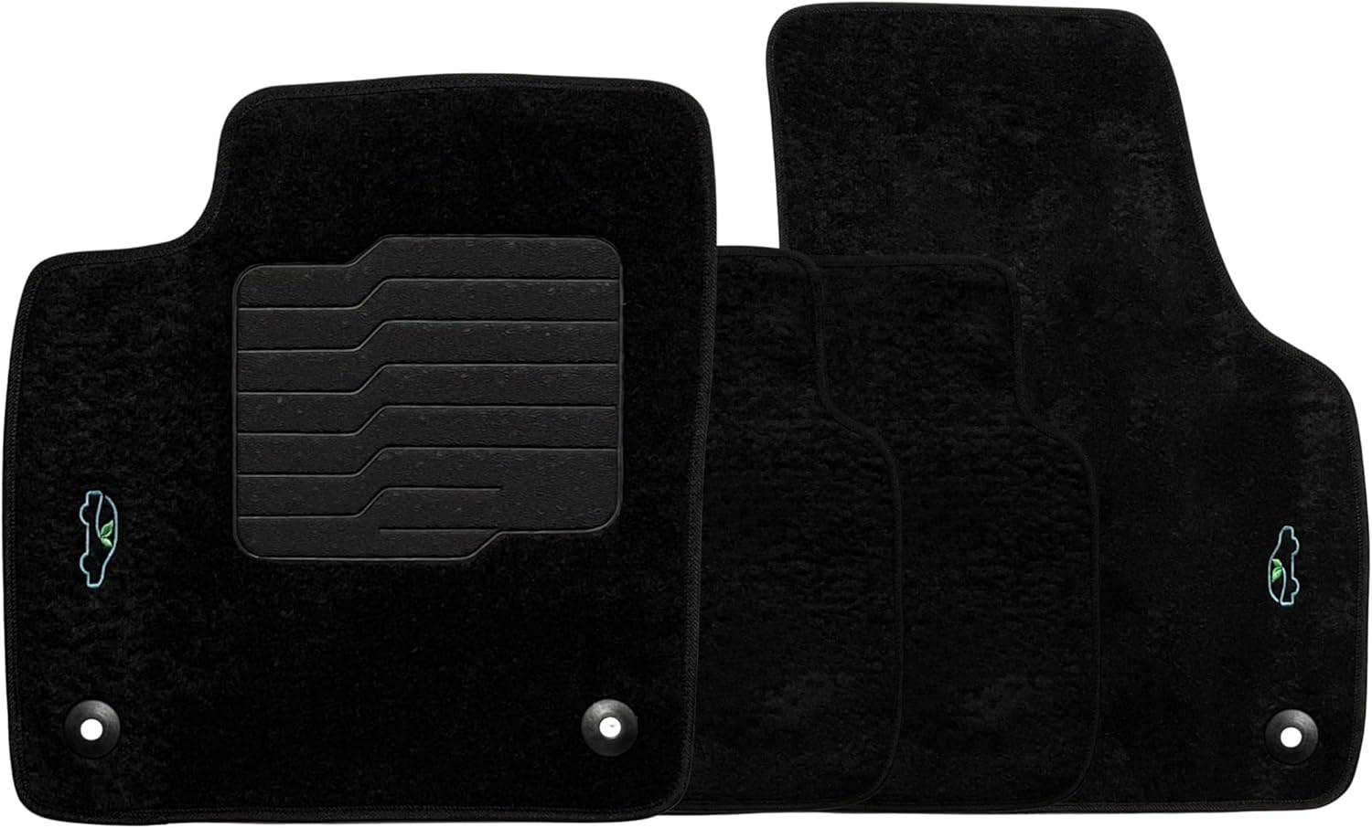 ecoMats Carpet Floor Mats for 2018 to 2026 Volkswagen Atlas/Atlas Cross Sport with Safety Locks and Driver Non Slip Heel Pad, Front and Rear Set, Black