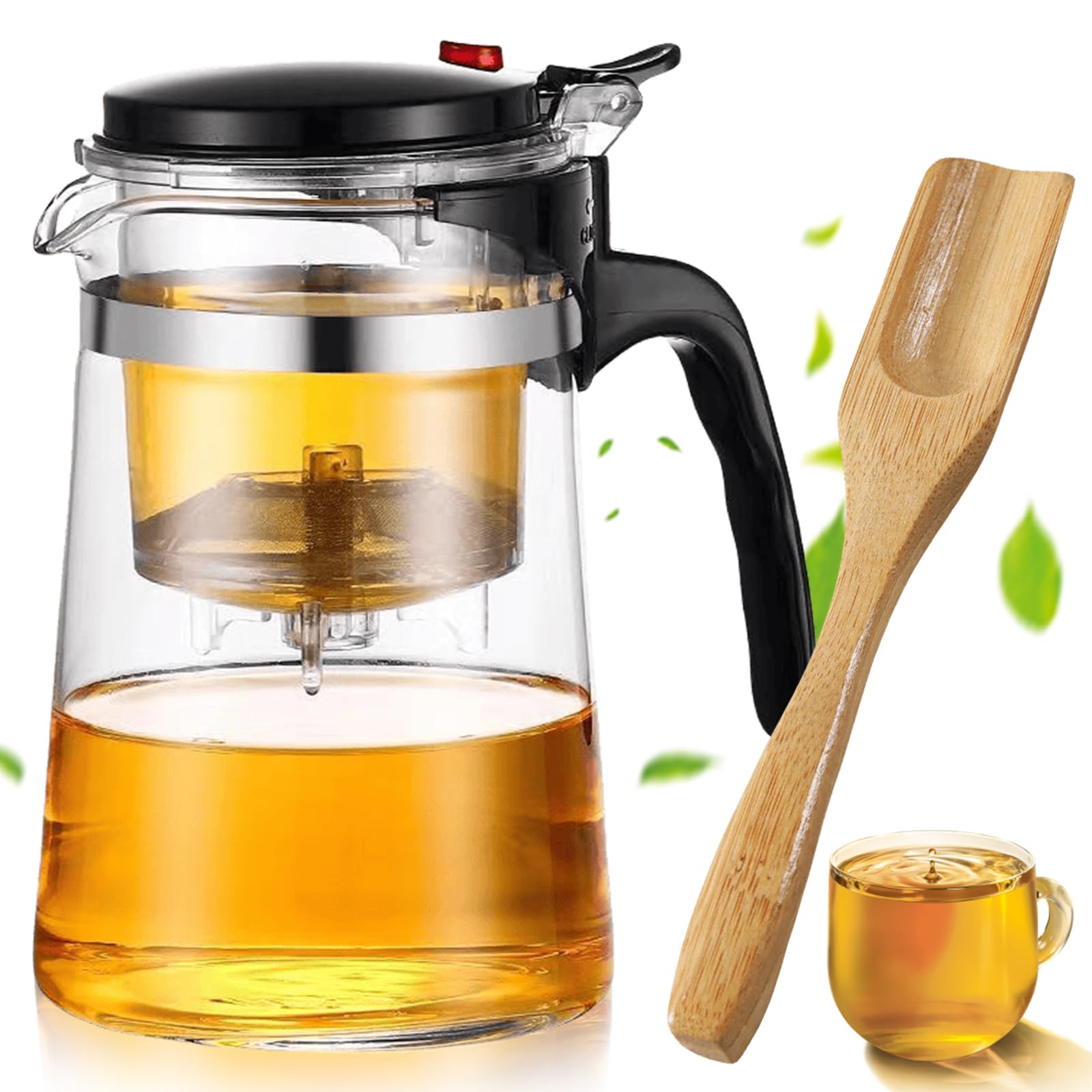 Tetera de Vidrio 500ml con Filtro y Colador, Resistente al Calor, Infusor para Hojas