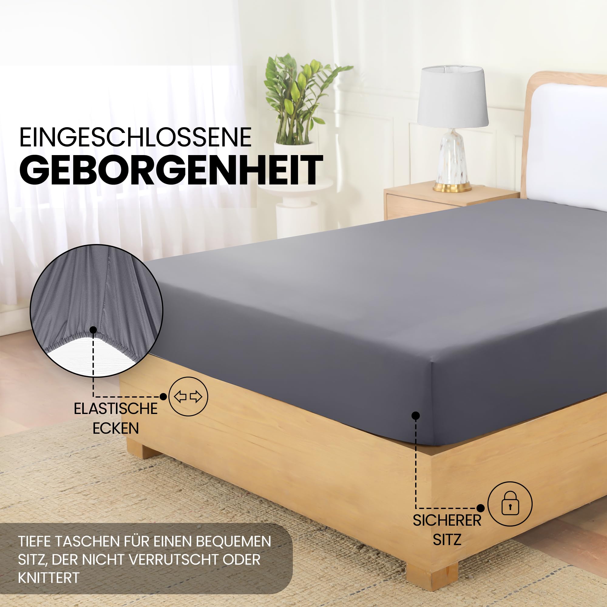 Utopia Bedding - Spannbettlaken 180x200cm - Grau - Oeko-Tex Zertifiziertes Ansicht 5