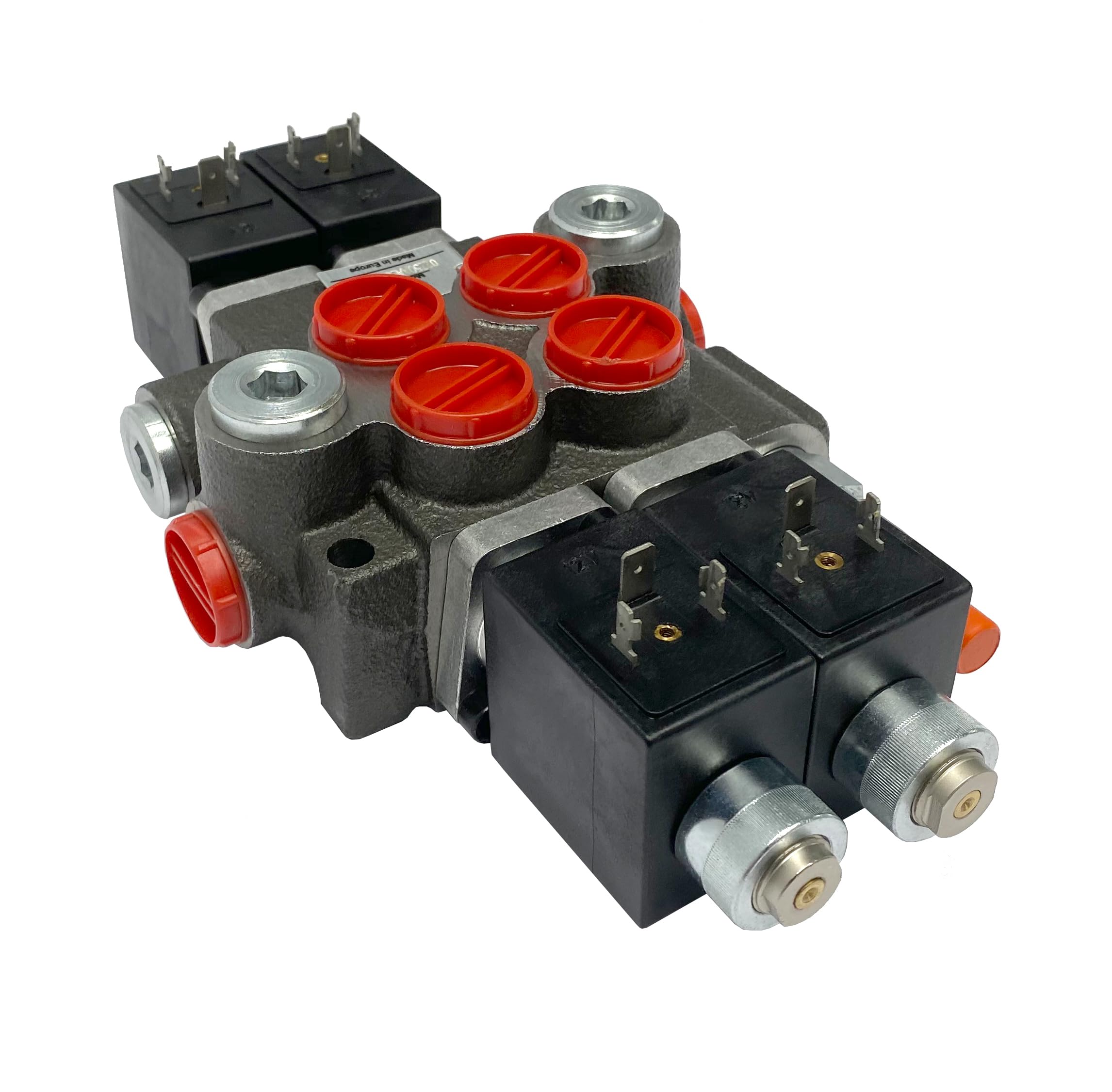 Solenoid Hydraulic Control Valve 2 Spool 13 GPM, Durable Cast Iron Monoblock Body, SAE Ports, 3625 PSI for Small Tractors, Tractor Loaders, Log Splitters, Forklifts and Tow Trucks