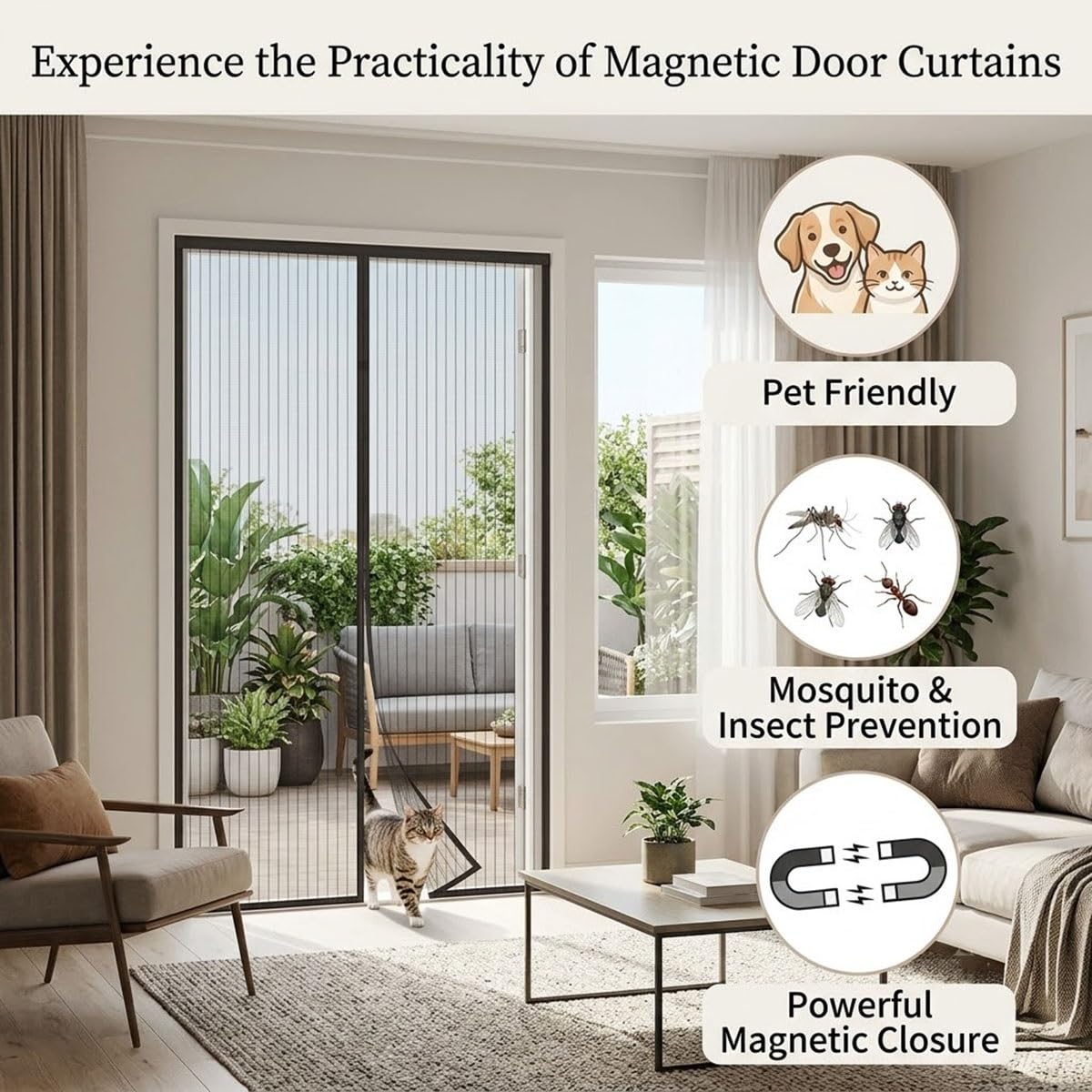 Rideau Moustiquaire Aimantée pour Porte Coulissante Magnétique Insectes | Protection anti-moustique sans perçage fraîcheur d'air optimale filet robuste idéal pour couloir et(Gris,W145xH250cm)
