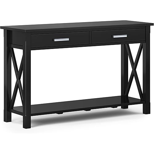 SIMPLIHOME Kitchener SOLID WOOD 47 inch Wide Contemporary Console Sofa Table in Black with Storage, 2 Drawers and 1 Shelf, for the Living Room Entryway and Bedroom