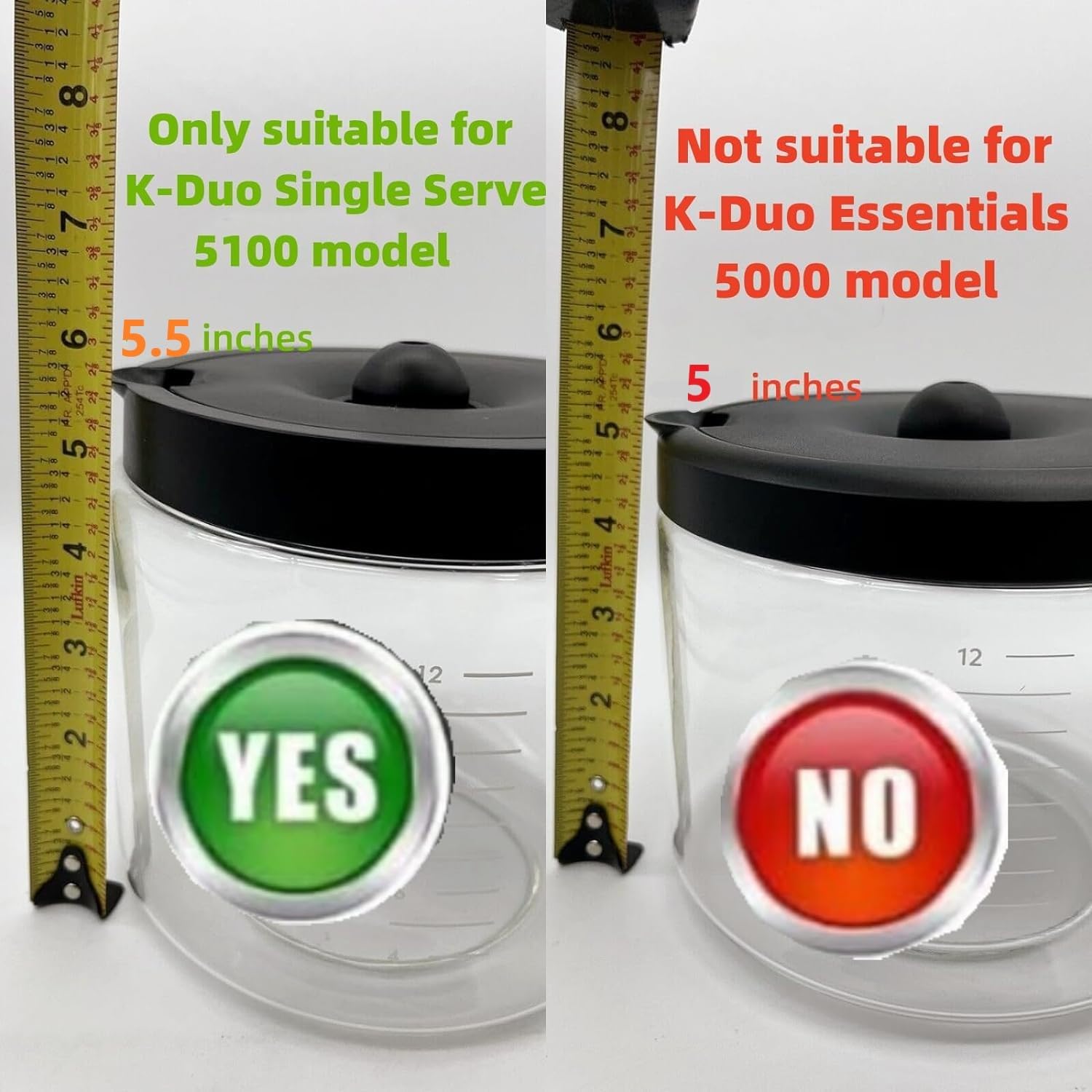 Carafe Compatible with Keurig K-Duo 5100 Single Serve Coffee Maker,Black Replacement 12-Cup Glass Coffee Carafe Pot,(NOT Fits the K-Duo Essentials 5000)