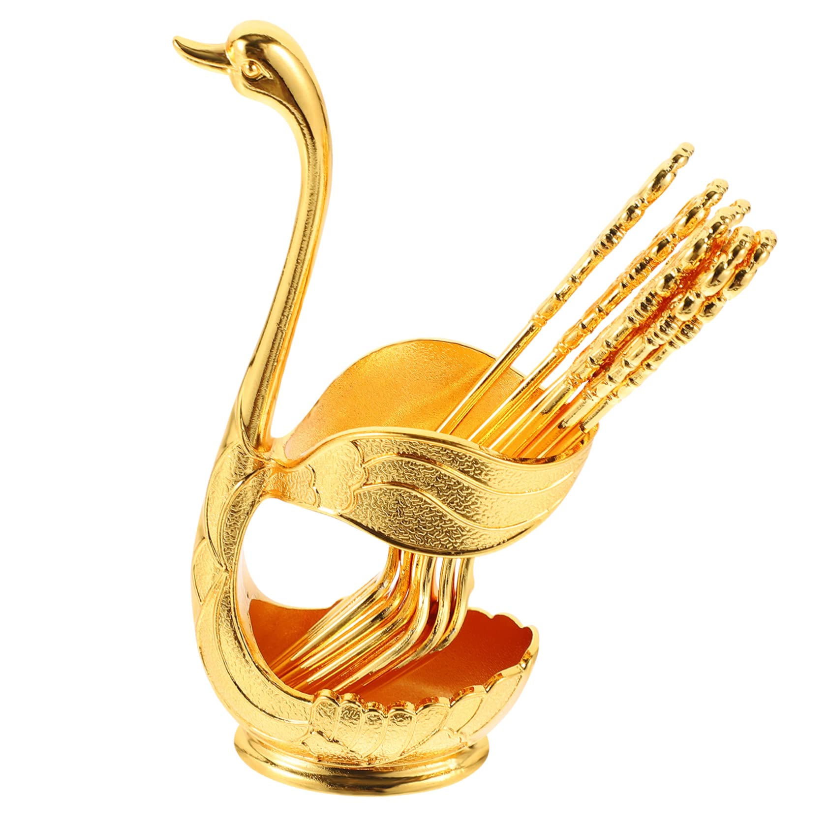 FUNOMOCYA 1Set Elegant Metal Swan Cake Fork with Holder Dessert Forks for Banquets Design Smooth Resistant Finish Housewarming Present