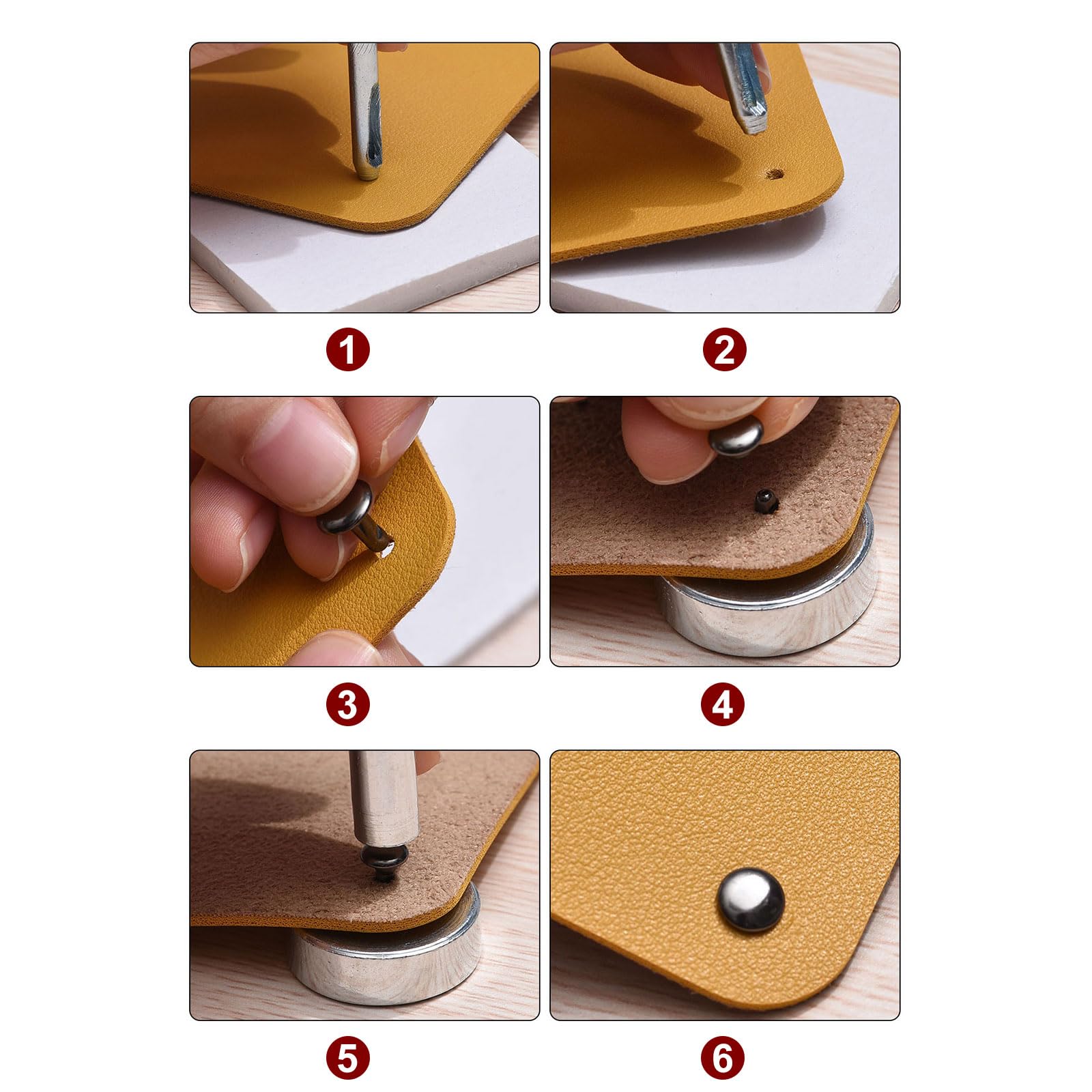 HARFINGTON Juego de 100 remaches de cuero de 8 mm x 6 mm, de metal de doble tapa, con 3 herramientas de ajuste, remaches para manualidades, reparación de cuero, decoración, color negro brillante