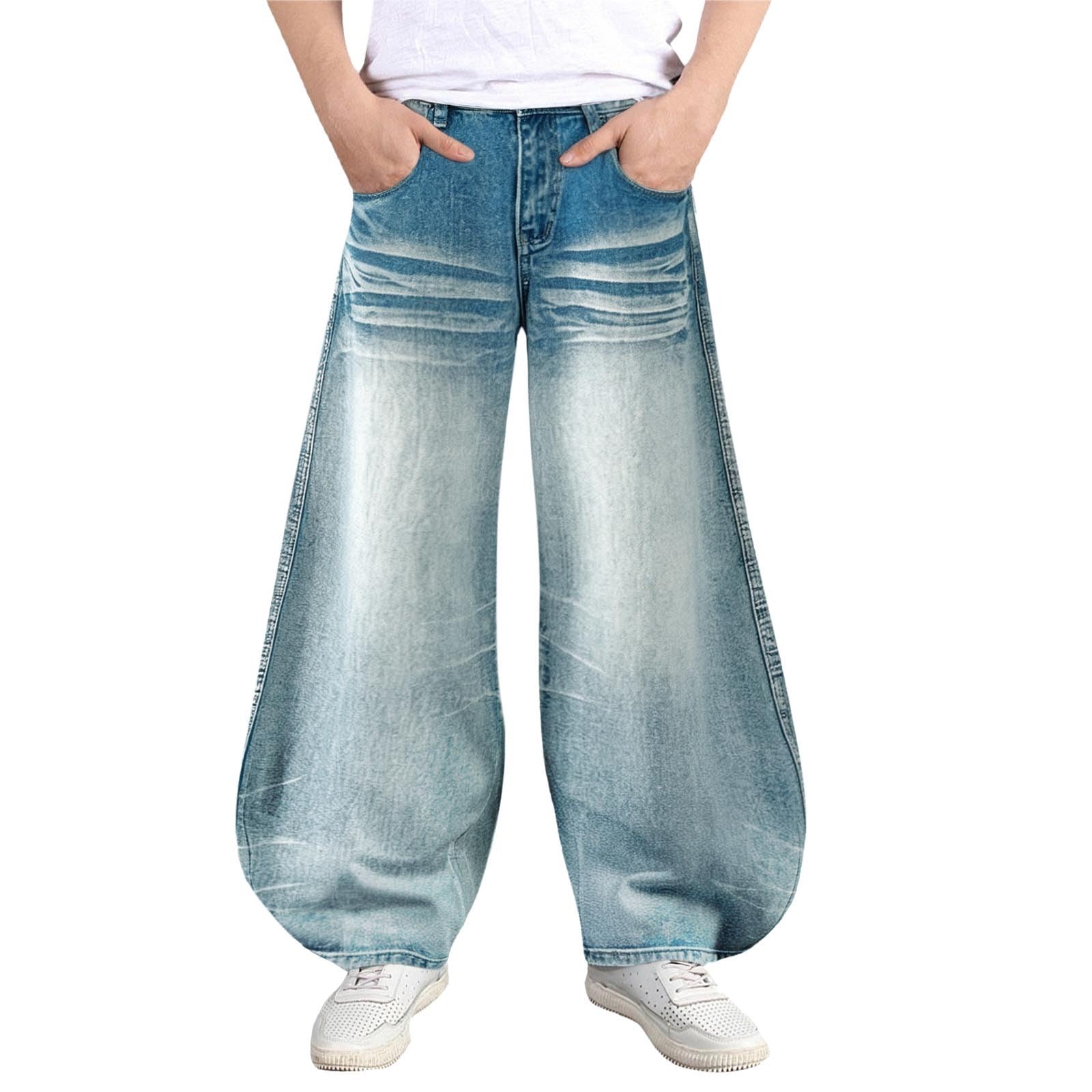 Baggy Jeans Uomo Pantaloni Flared Larghi Salopette Y2K Moto Cargo Loose Jins Slim Invernali Strappati Fit Elefante Bootcut Balloon