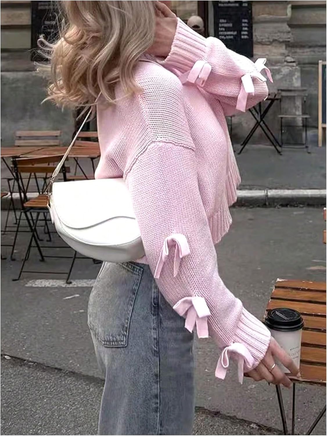 GORGLITTER Women's Bow Sweater Casual Crew Neck Knit Long Sleeve Fall Oversized Pullover Tops Winter Trendy Outfits - Image 2