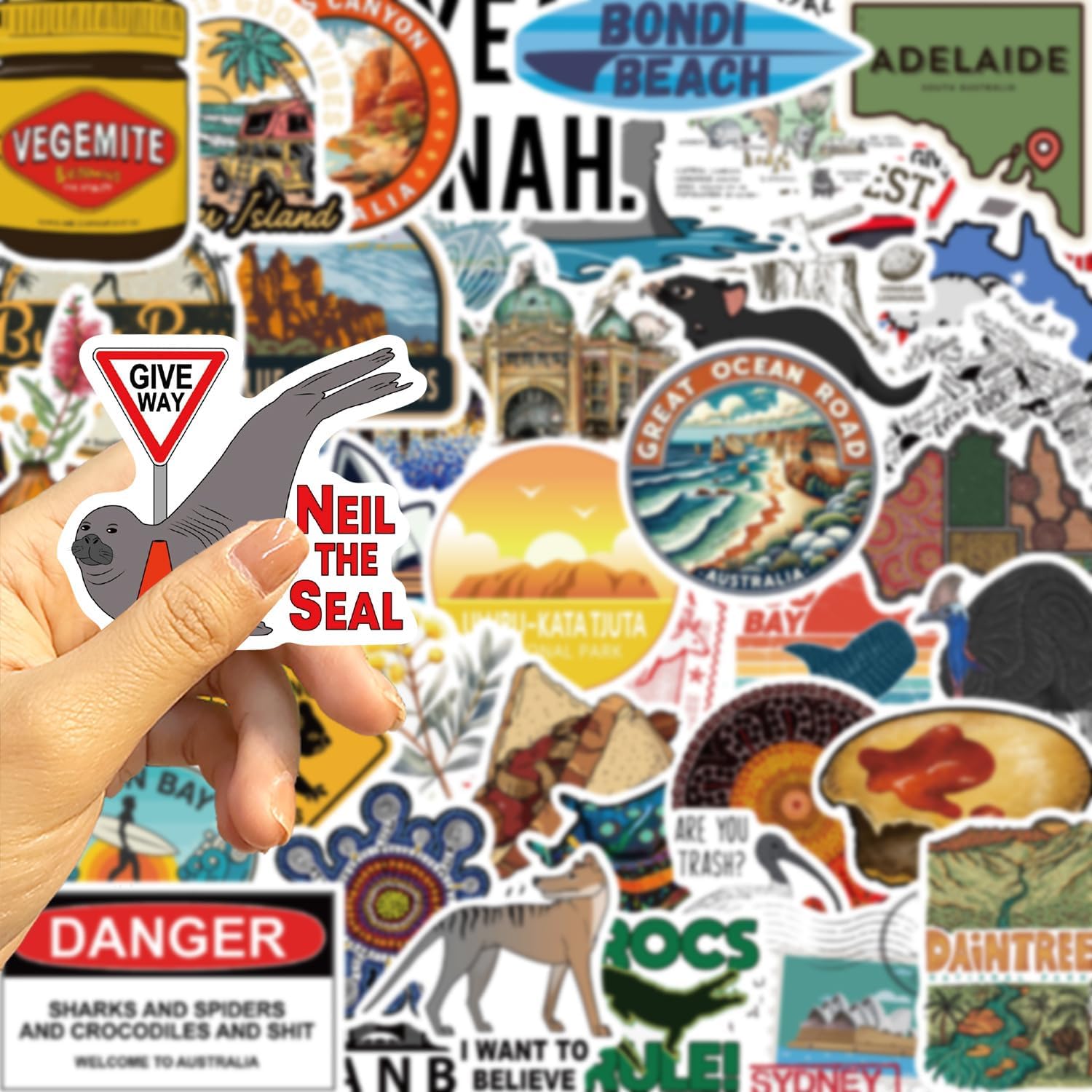 50Pcs Australia Stickers, Australian Elements Kangaroo Koala Scenery Sign Vinyl Decals for Laptops, Kids Teens Adults Decorative Water Bottles Skateboard Scrapbook Party Gift Stickers - Image 7