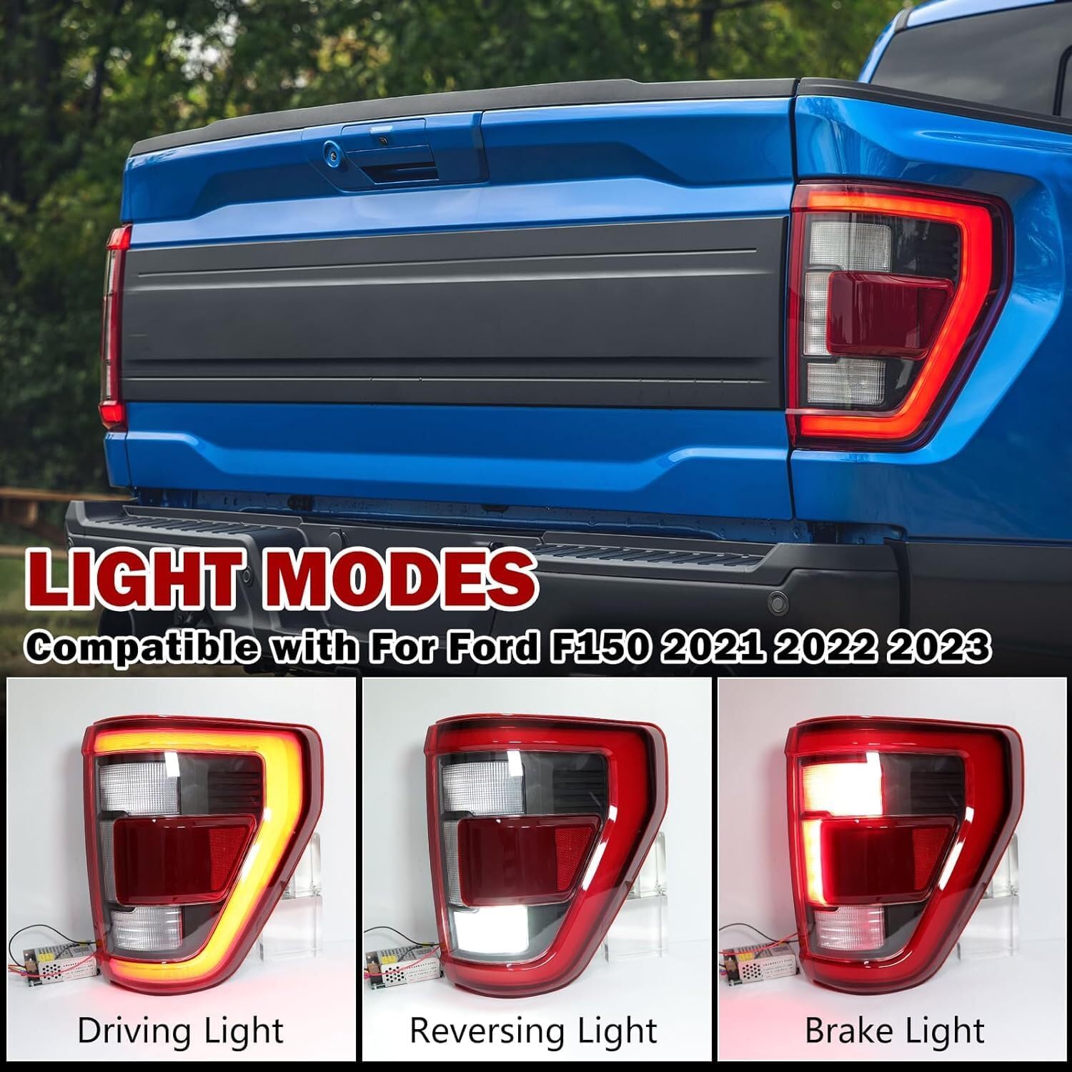 Pair LED Tail Lights Assembly Compatible With Ford F150 F-150 XLT XL 2021 2022 2023 (Halogen Update Raptor Style) Rear Brake Lamps W/Blind Spot Left & Right Side