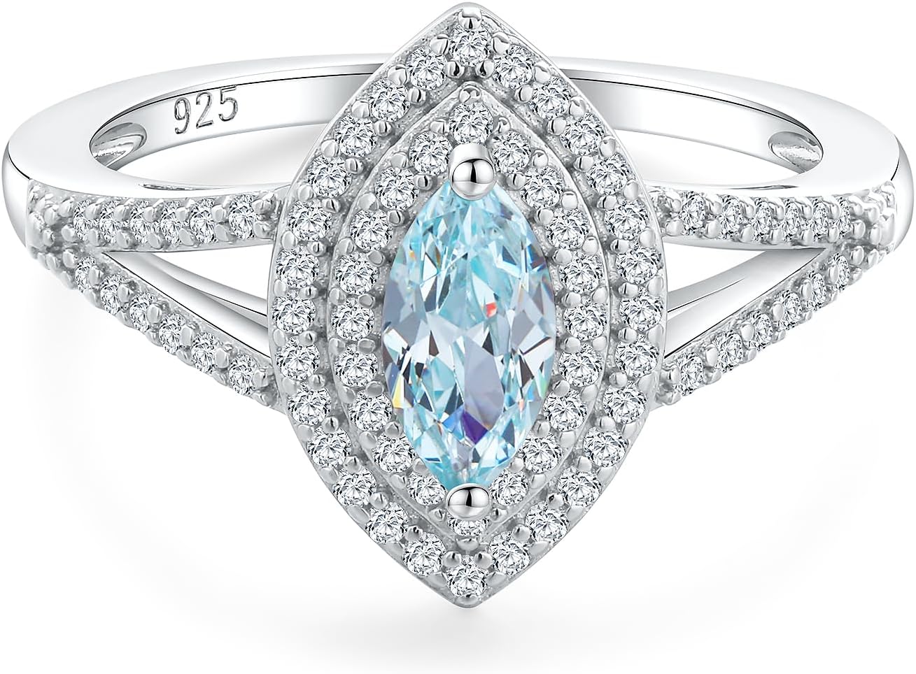 Marquise Engagement Ring 925 Sterling Silver Created Sapphire/Emerald/Ruby/Aquamarine Gemstone Double Halo Wedding Promies Rings Anniversary Jewelry Size 6-10 - Image 8