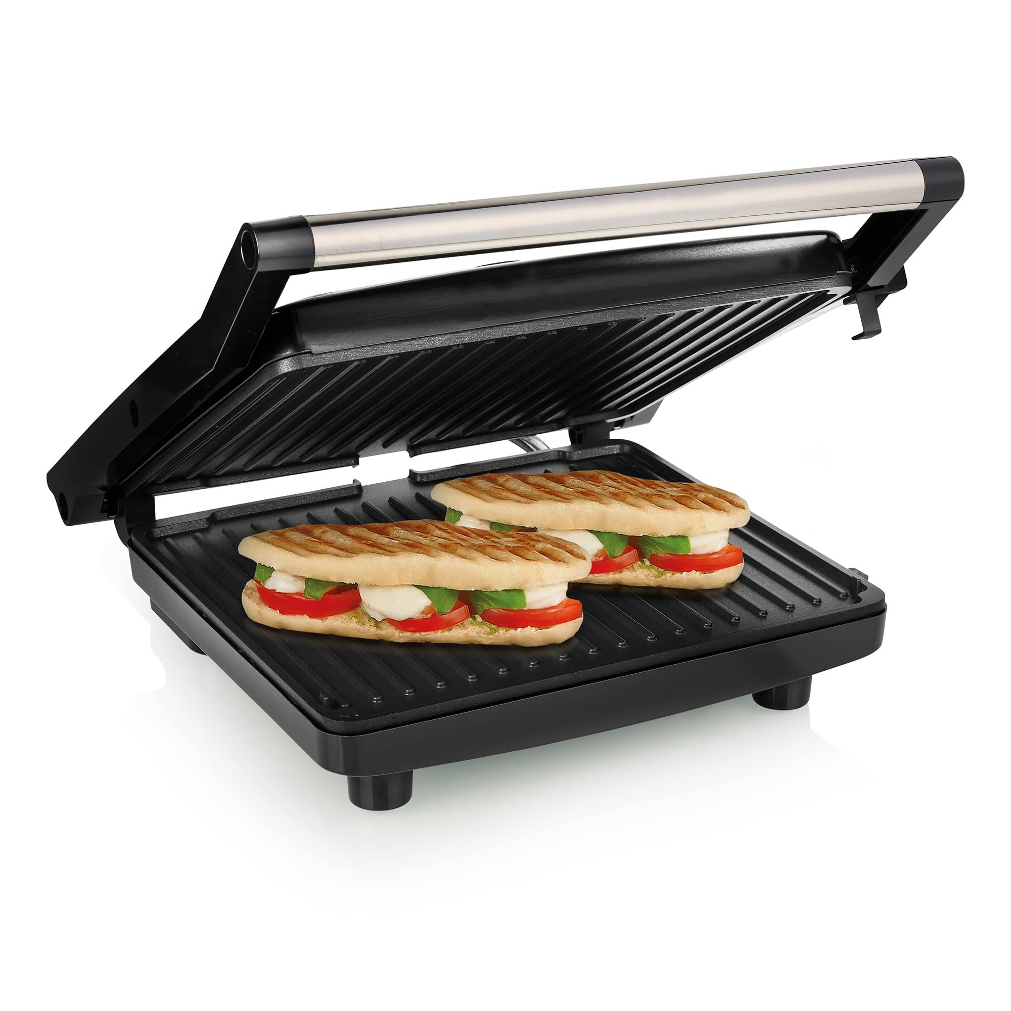 Clatronic KG 3571 Grill met zwenkdeksel, 2000 W, keramiek, zilverkleurig : Clatronic
