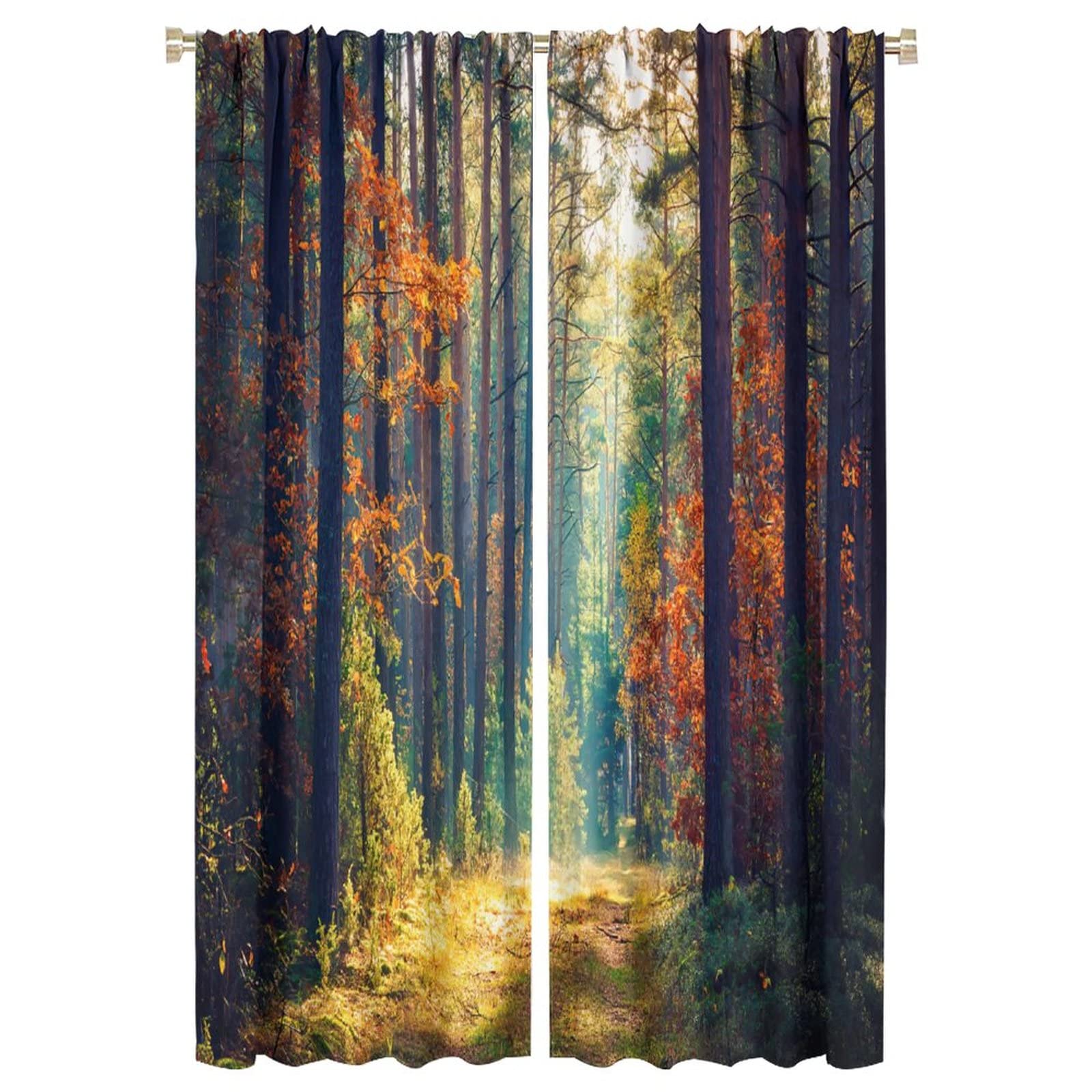 JESTRONRY Forest Bedroom Curtains,Nature Scenery Sunshine Trees Blackout Window Door Curtains for Bedroom Living Room Kitchen Bathroom Hotels Decor,2 Panel Set W42xL63in