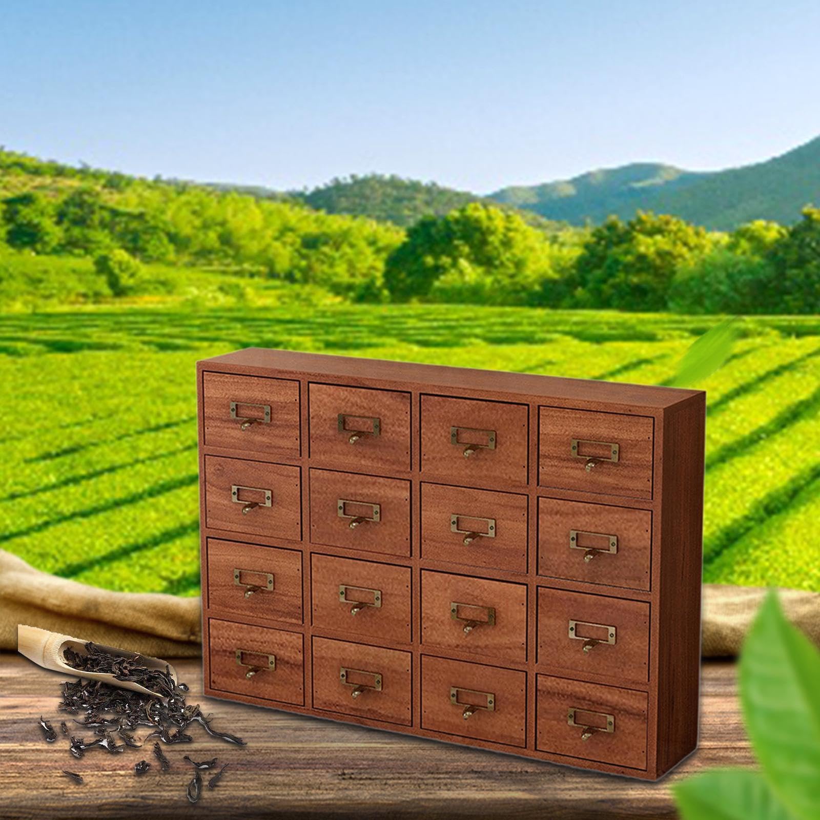 Organizer da Scrivania Cassettiera in Legno Scatola Portaoggetti Rettangolare Stile Classico per Gioielli tè E Oggetti Vari Adatta per Ufficio