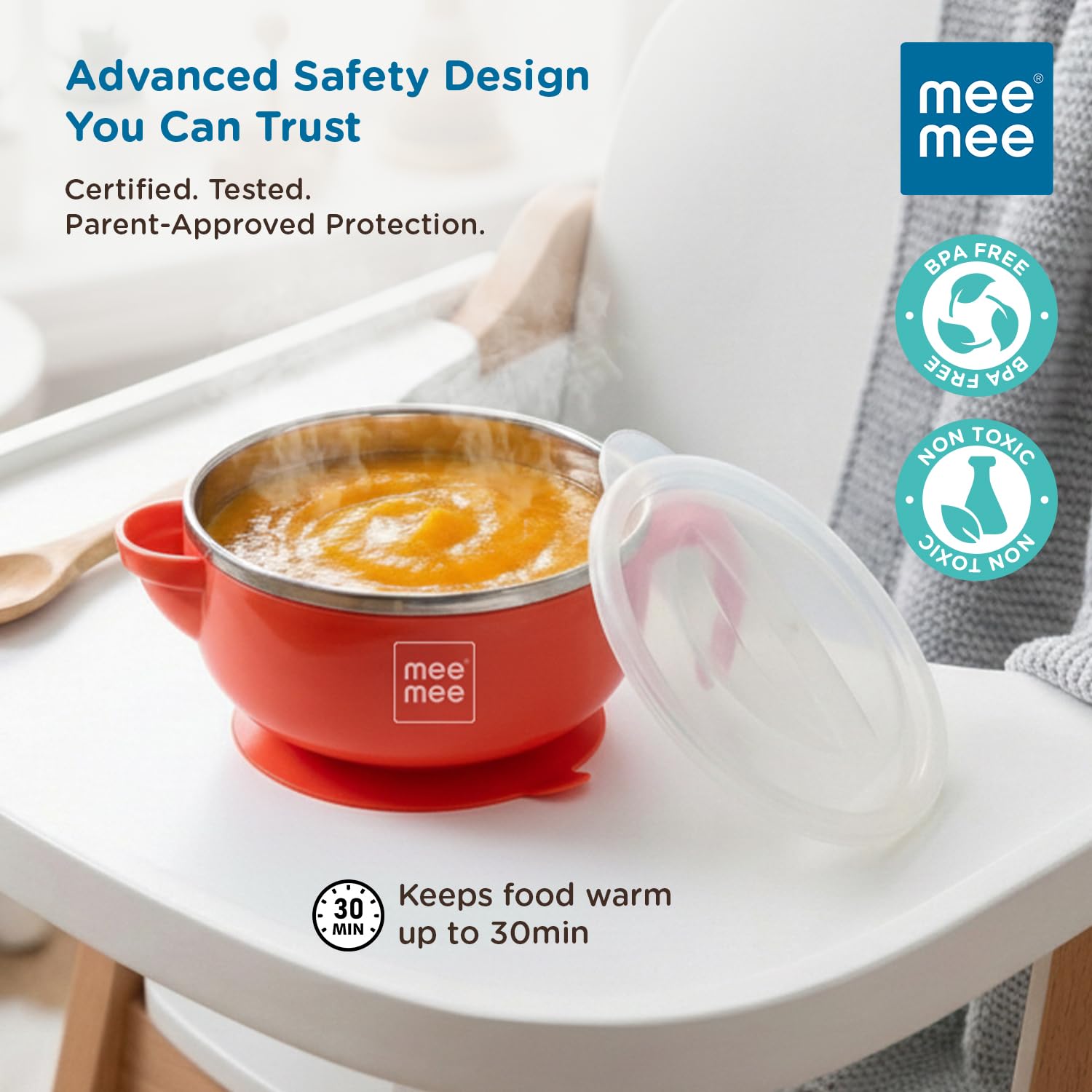 Mee Mee Air Tight Baby Feeding Bowl | BPA Free | Stay Warm Bowl | Food Remains Warm | Suction Non-Spill Bowl