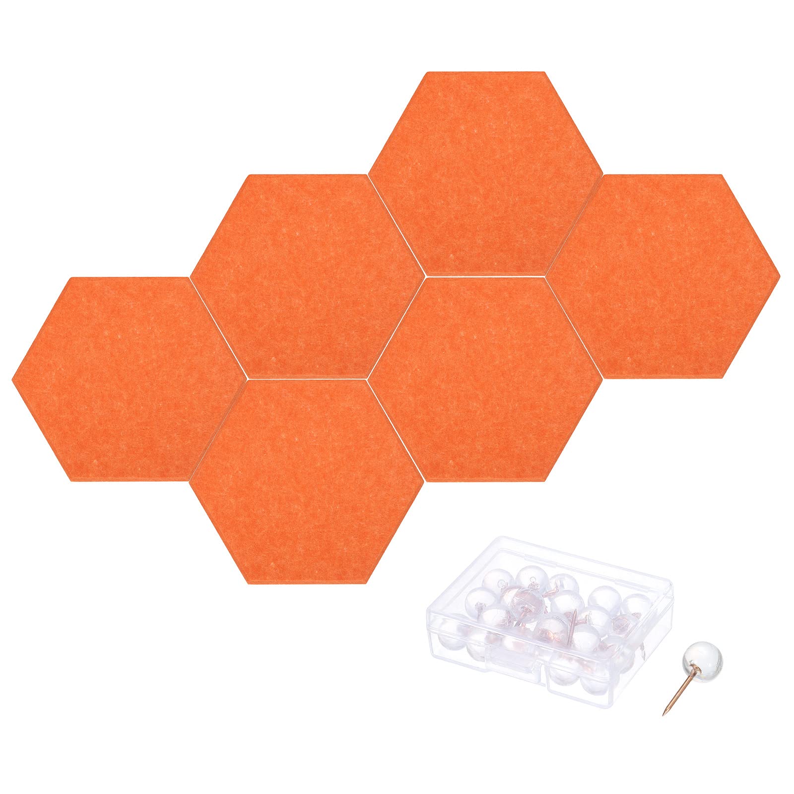 PATIKIL Felt Bulletin Board, 12"x10", 6 Packs Self Adhesive Hexagon Felt Tiles for Sound Proofing Wall Panels for Home Office Recording Studio,Game Room, Orange — image 1