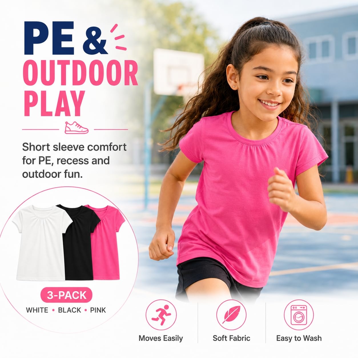 Bienzoe Niña Uniforme Escolar Respirable Secado rápido Manga Corta Camiseta