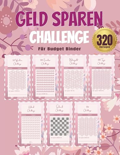 Geld-Sparen Challenge A6 Blätter für Budgetbinder: Geld-Challenge Vorlagen, Deutsch, besonders leicht zum Ausschneiden