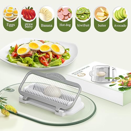 Miniatura 3 de Cortador de huevos para huevos duros duros rebanador de plátano, alambres de aluminio y acero inoxidable, cortador de fresas, multiusos, resistente,