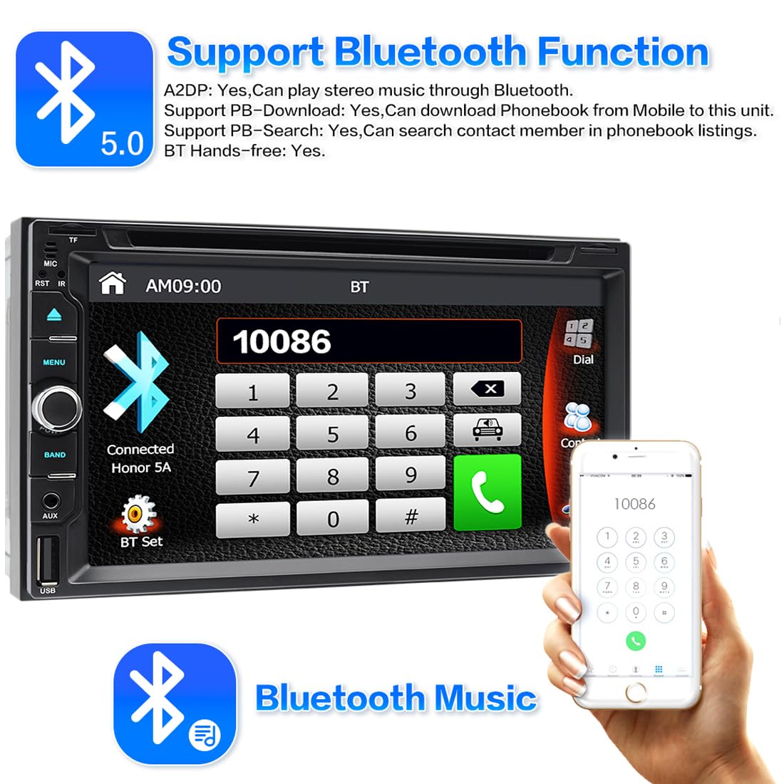 Stéréo de Voiture sans Fil CarPlay et Android Auto avec Lecteur CD/DVD, Écran Tactile Double Din de 6,95 Pouces Autoradio Prise en Charge du Lien Miroir Bluetooth AM/FM USB/TF/AUX