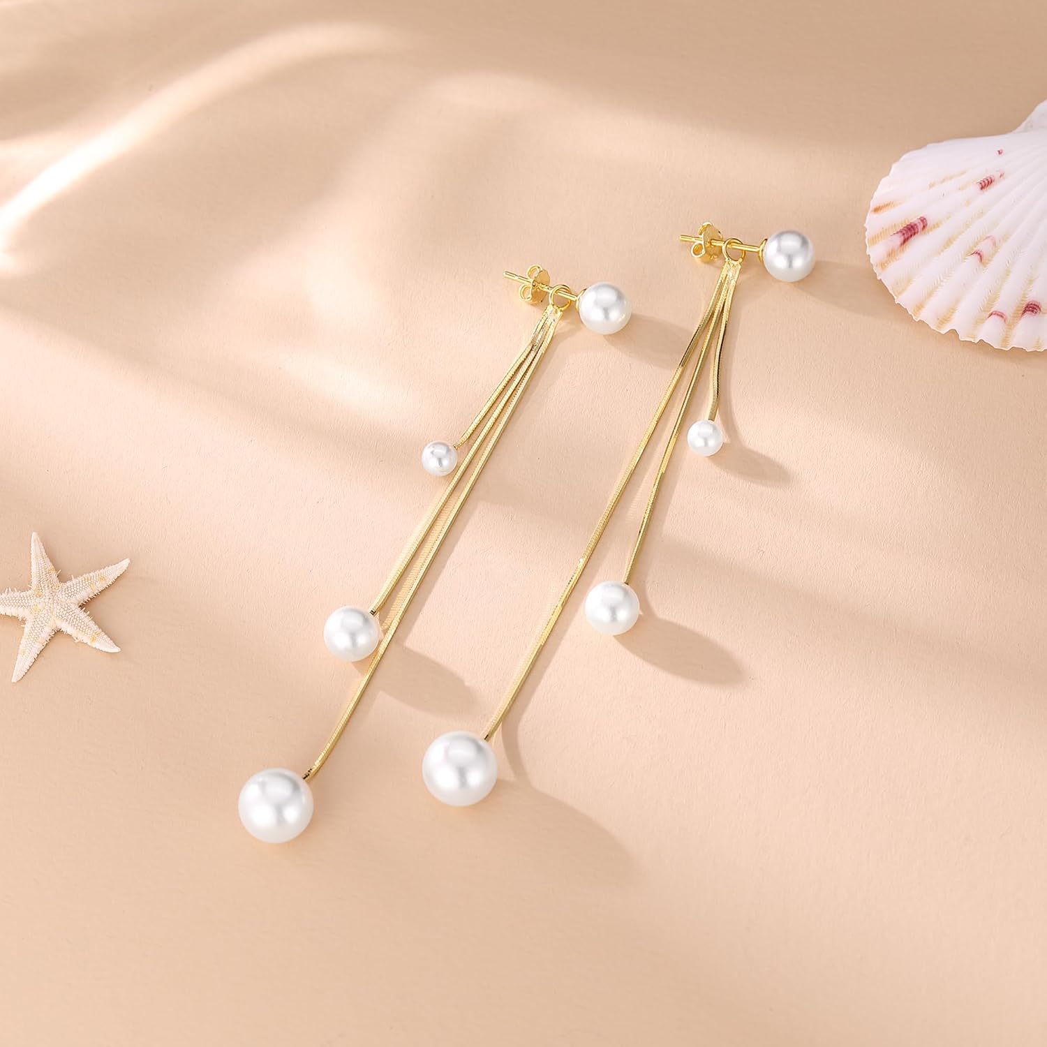 SLUYNZ Sterling Silver Pearls Dangle Earrings Chain for Women Teens Wedding Dangle Earrings Long Tassel - Image 6