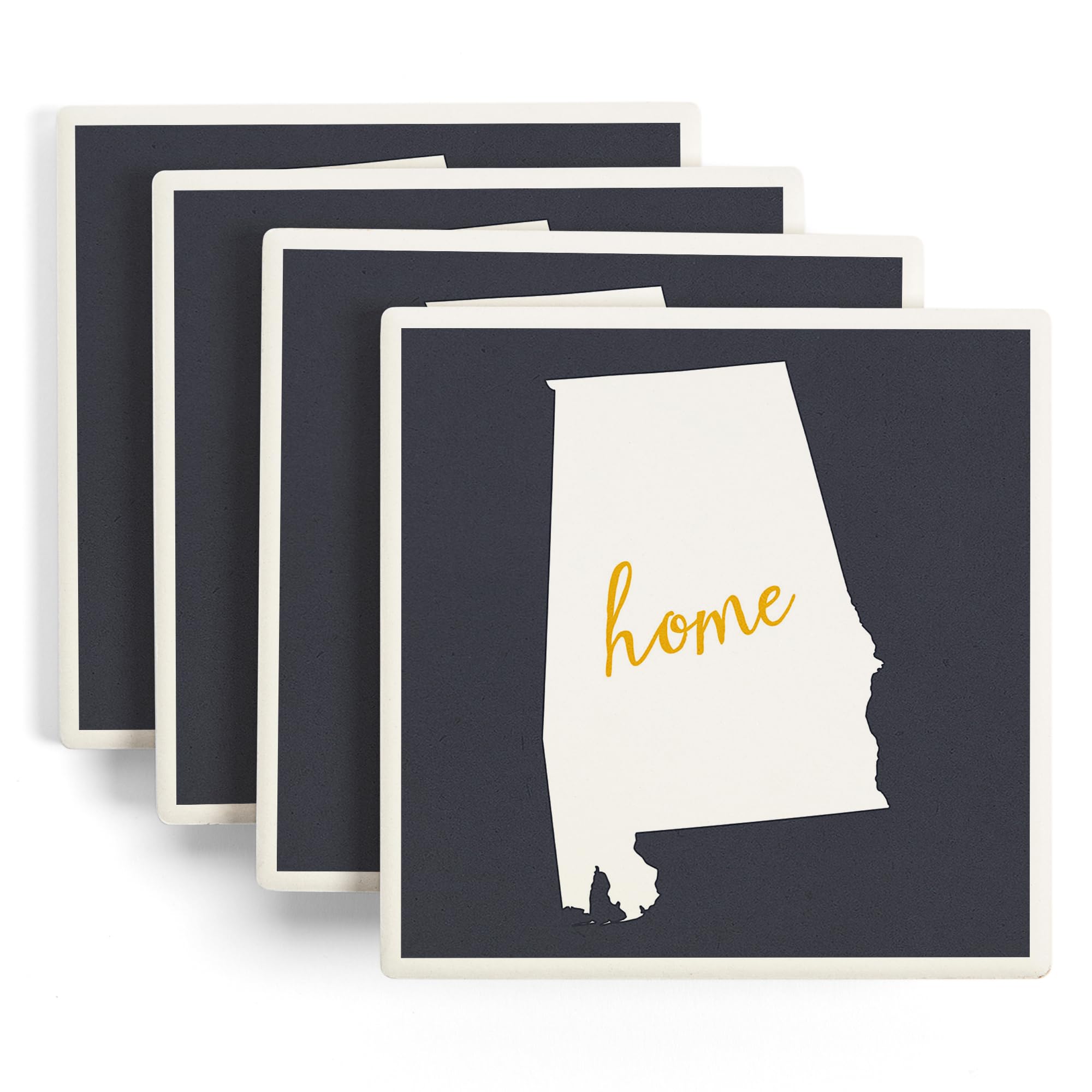 Alabama, Home State, White on Gray (Absorbent Ceramic Coasters Set of 4 Matching Images, Cork Back, Kitchen Table Decor)