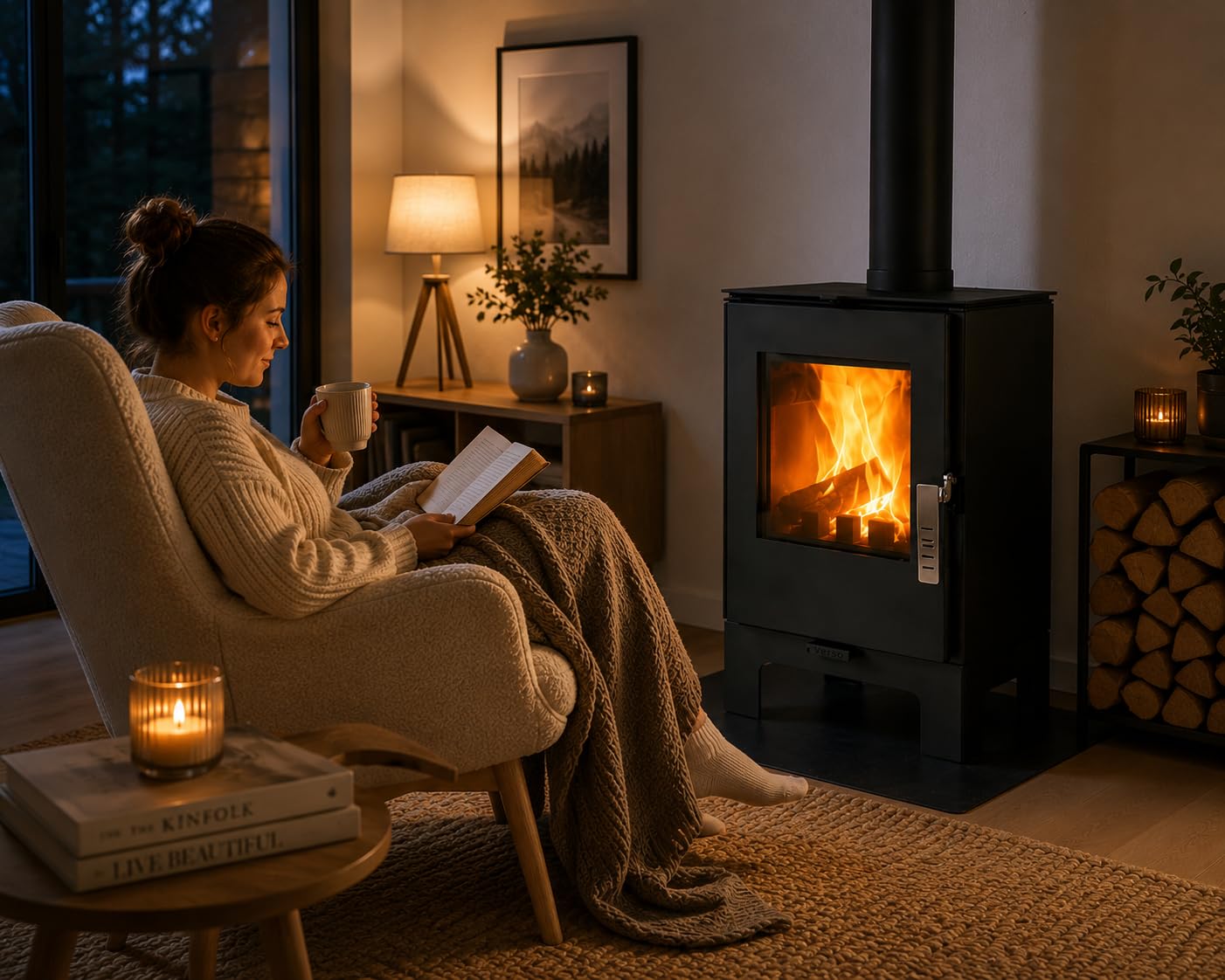 Verso - Stufa a legna da 2 l, 5 kW, 80,2% di alta efficienza, piastra superiore ultra compatta del corpo in acciaio (non ghisa), piccola stufa per 60-80 m³, Eco Low Emissions, 150 mm