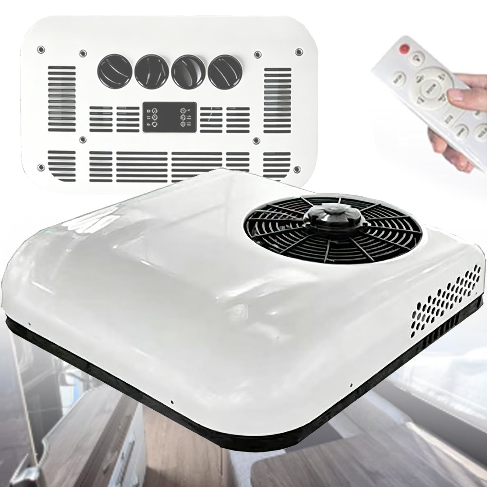 Condizionatore d'Aria da Tetto per Cabina Camion 12v/24v, Alimentato a Batteria con modalità Turbo Cool, per Autobus, Rimorchi, Camper, Autocaravan, Autobus, Camion 24V