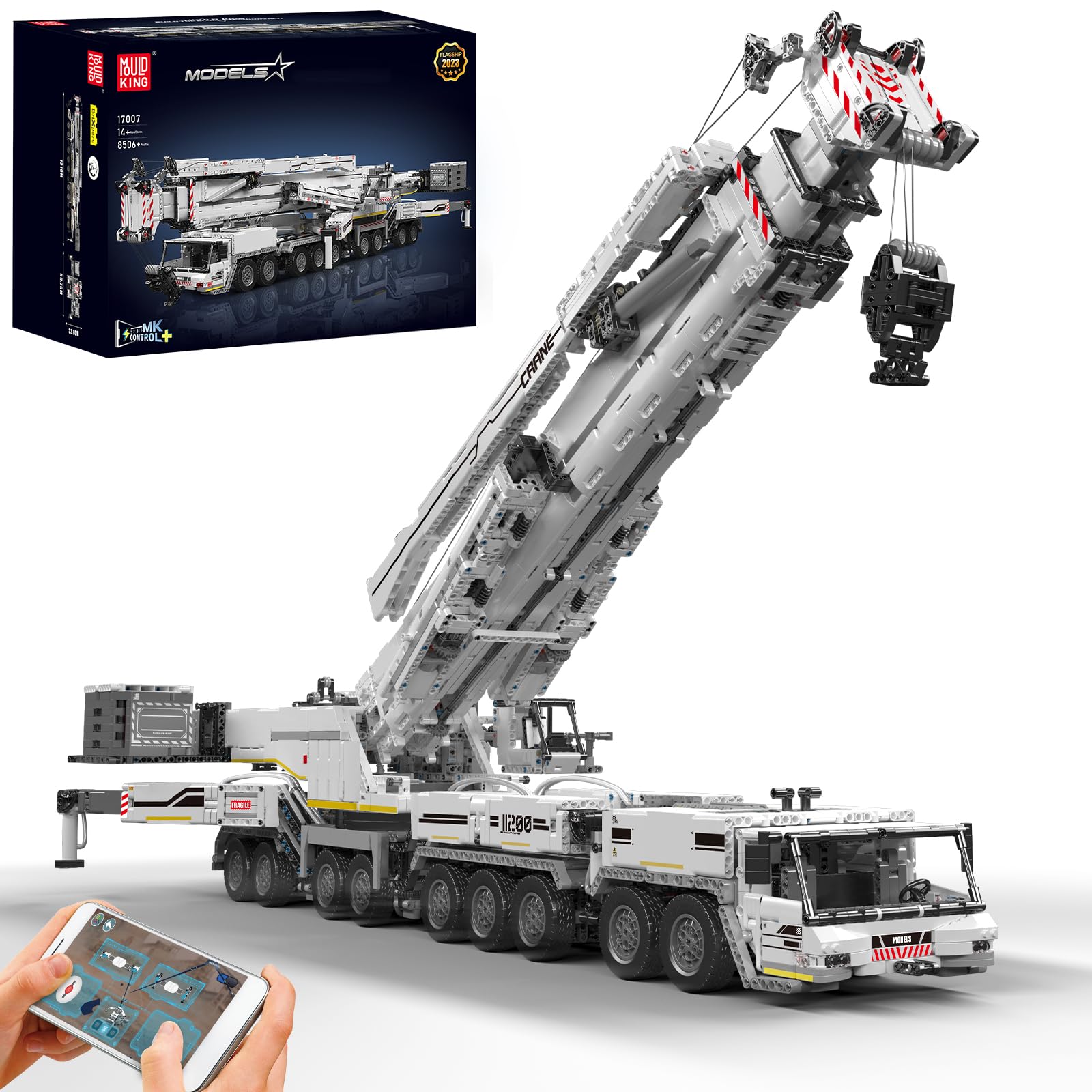 Mould King Technik Kran für Liebherr LTM 11200 Raupenkran, Technologie Groß Ferngesteuert LKW-Kran Baufahrzeug Modellbauklötze Geschenk zu Weihnachten