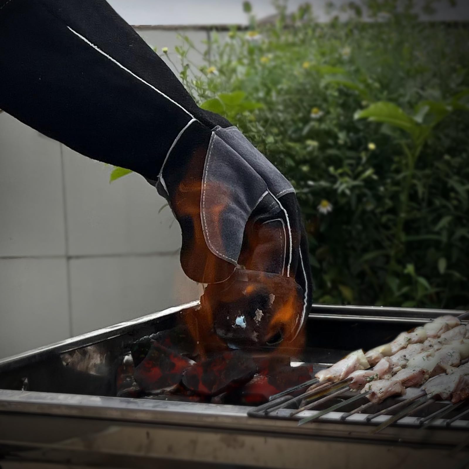 Guantes de soldadura de cuero de 16 pulgadas, resistentes al fuego y al calor, guantes de soldadura de manga larga, para mig, gas, barbacoa, horno, parrilla, chimenea, guantes para hornear, chimenea,