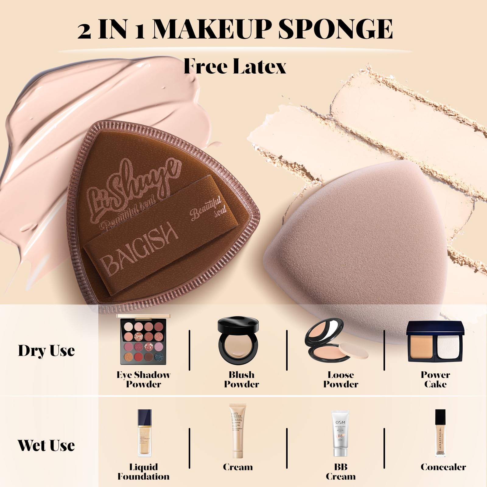 2 esponjas de maquillaje triangulares suaves para base, juego de esponjas de maquillaje húmedas y secas, herramientas de maquillaje, color negro
